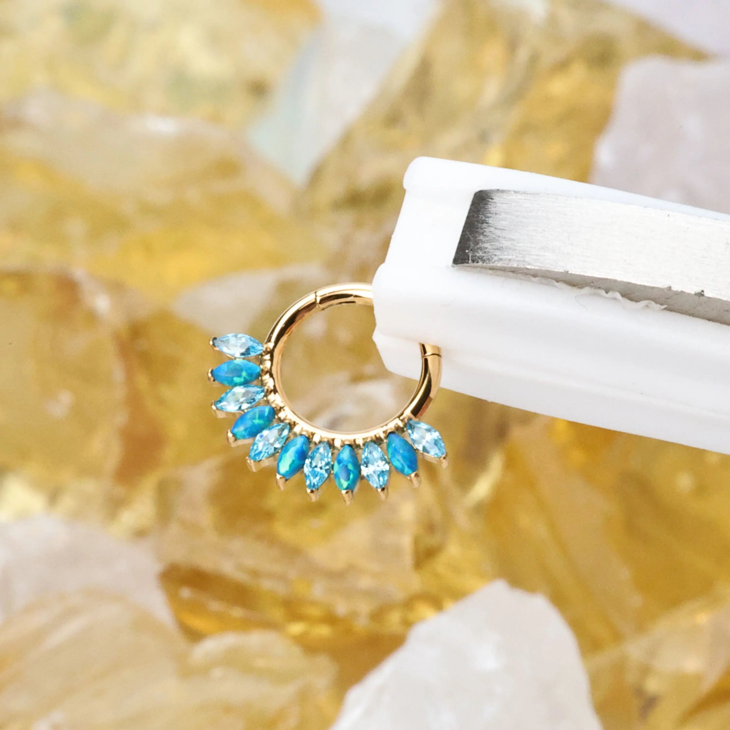 Titanium Eternity Clicker - Aquamarine & Ocean Blue Opal