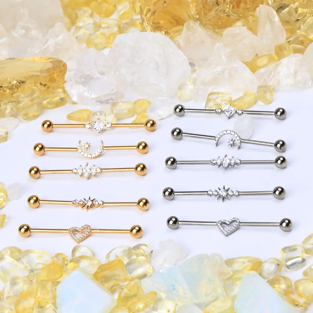 Titanium Sparkling Heart Industrial Barbell (14G | 38mm)