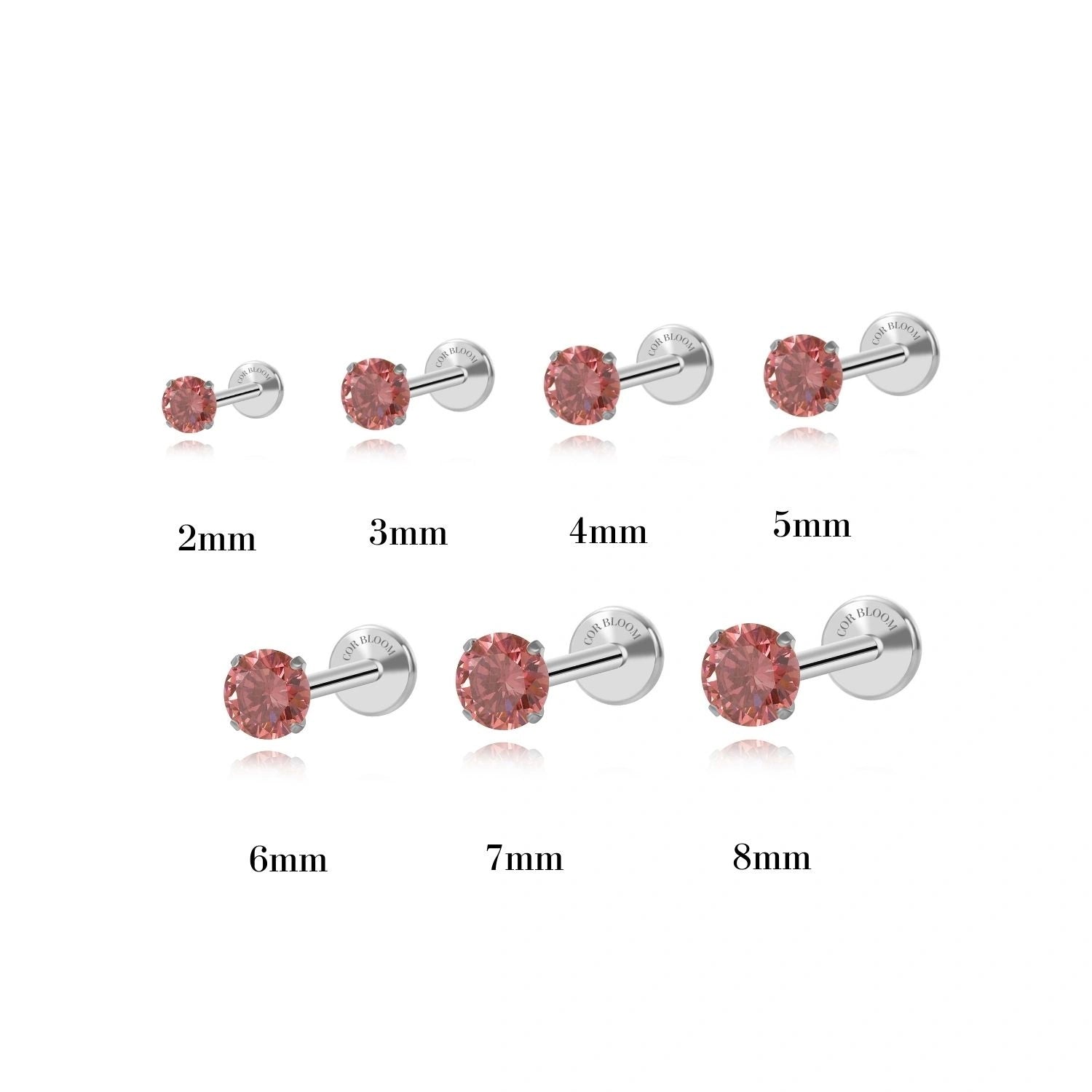 Titanium Multisize Rhodolite Gemstone Piercing Stud