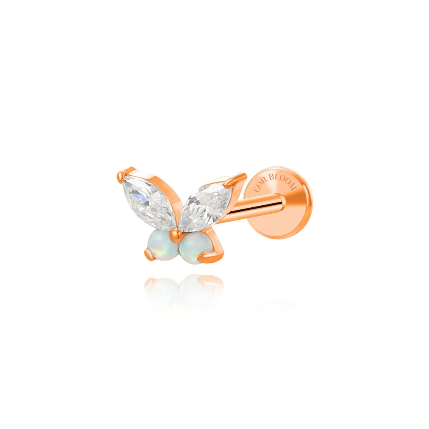 Titanium Dainty White Opal Butterfly Flat Back Stud