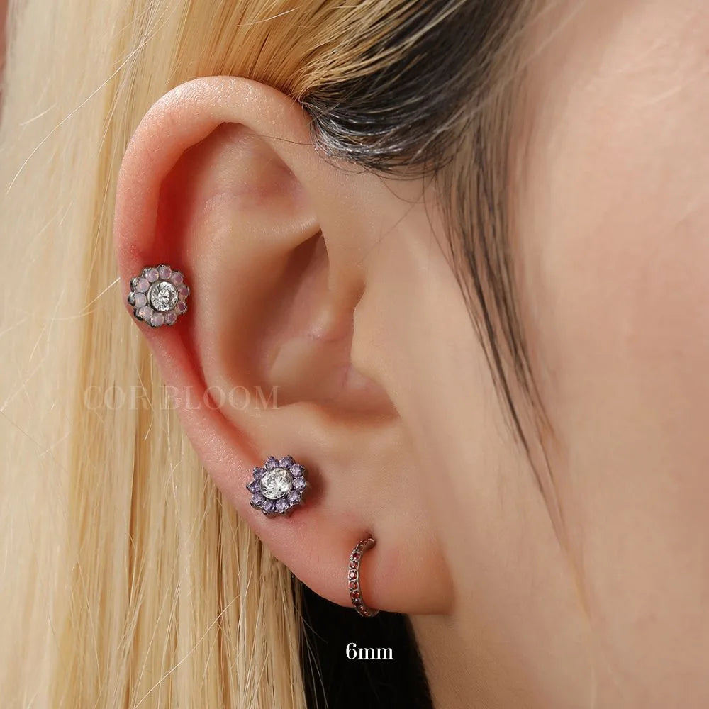 Lavender Jade Flower Flat Back Stud