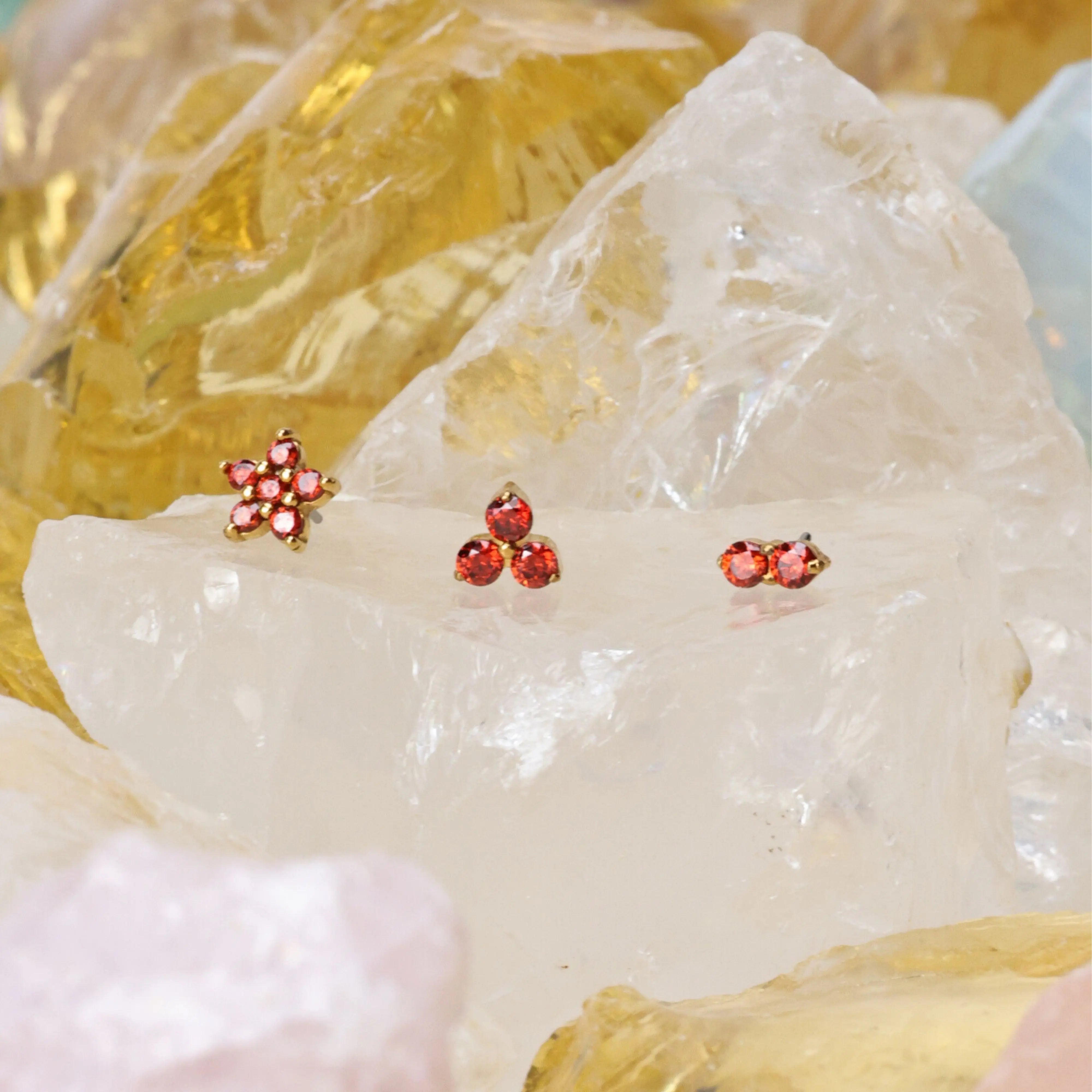 Titanium Mini Red Garnet Triangle Flat Back Stud