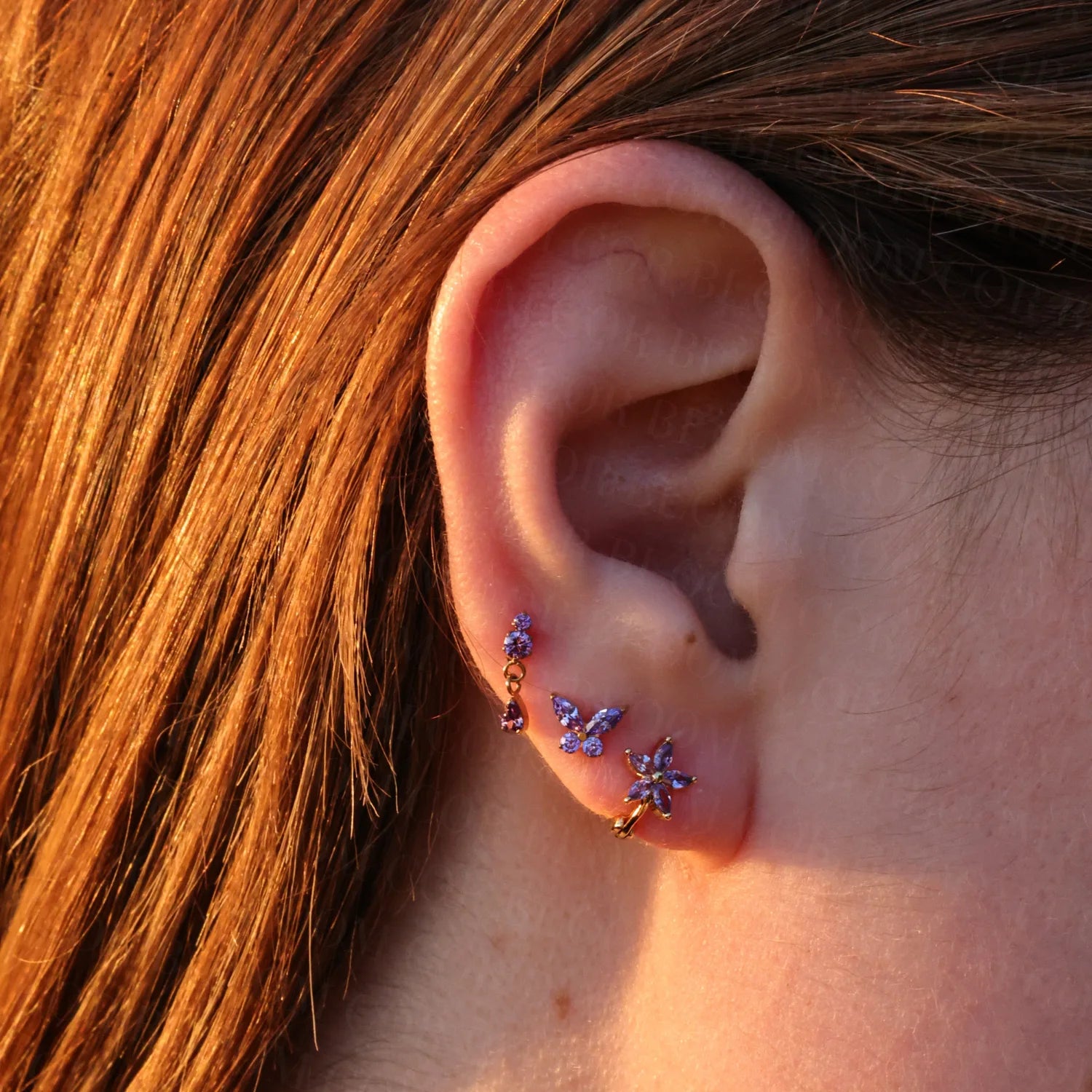 Titanium Yuri Waterdrop Push Pin Stud - Purple Amethyst
