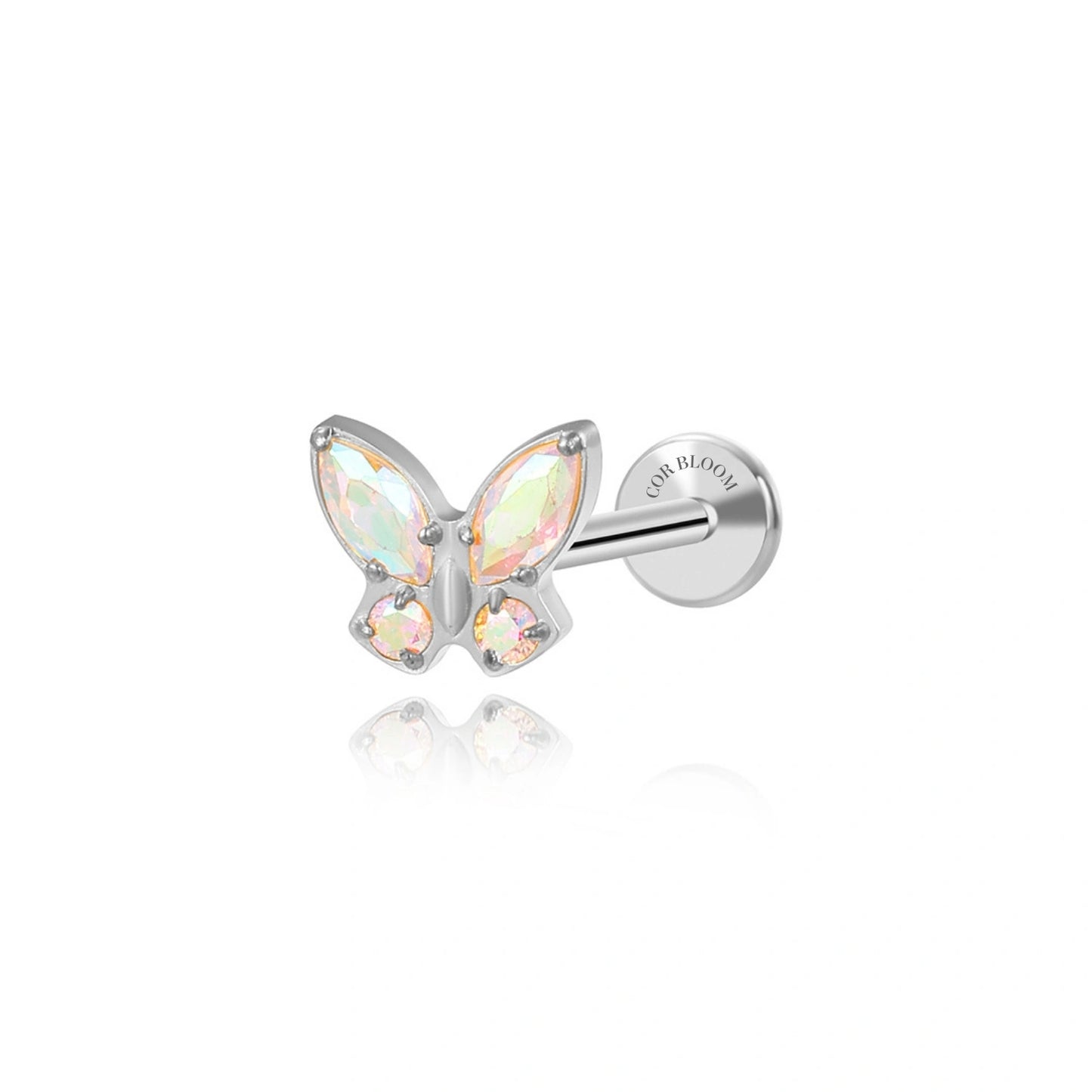 Titanium AB Butterfly Flat Back Piercing Stud