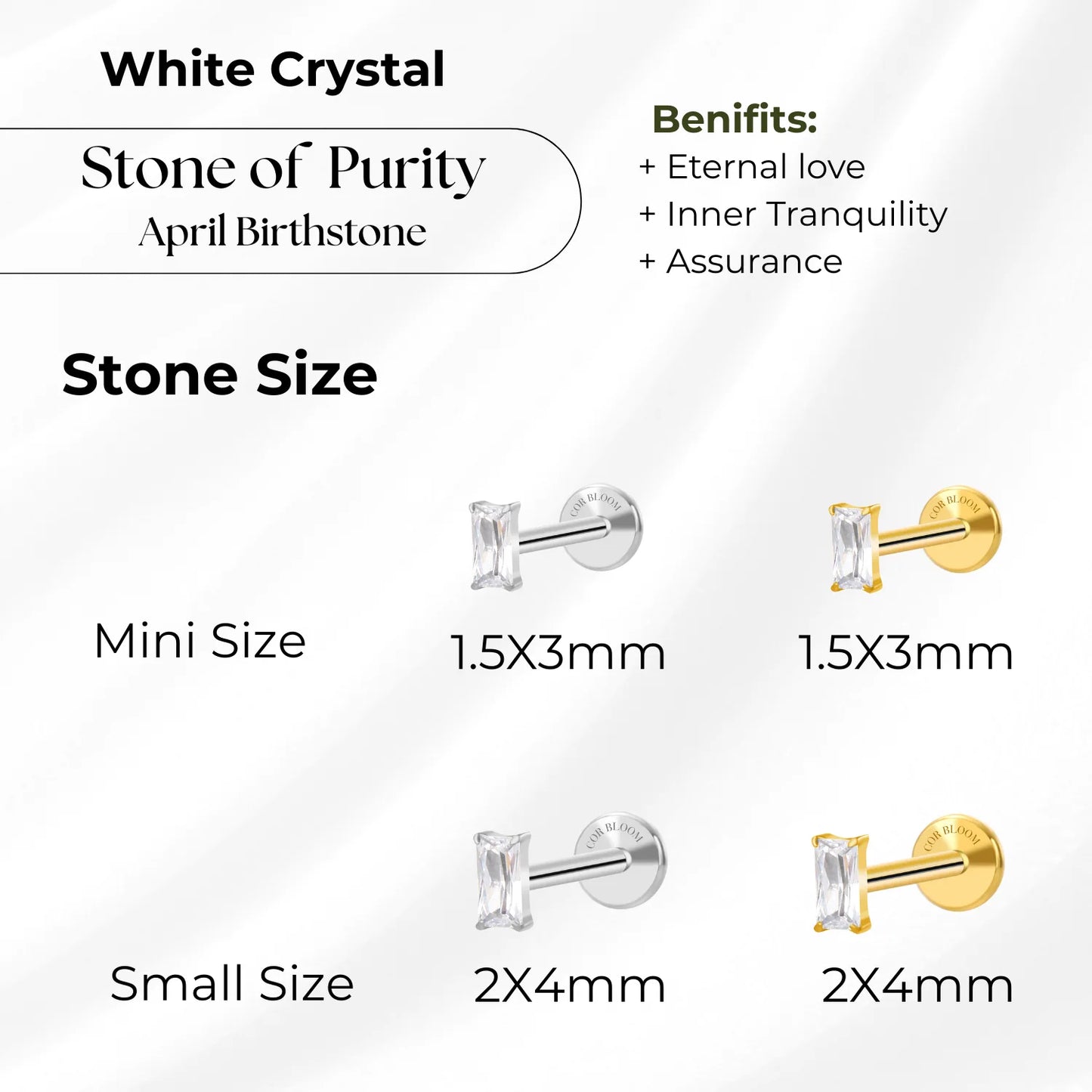 Titanium Irida Small Baguette Stud - White Crystal