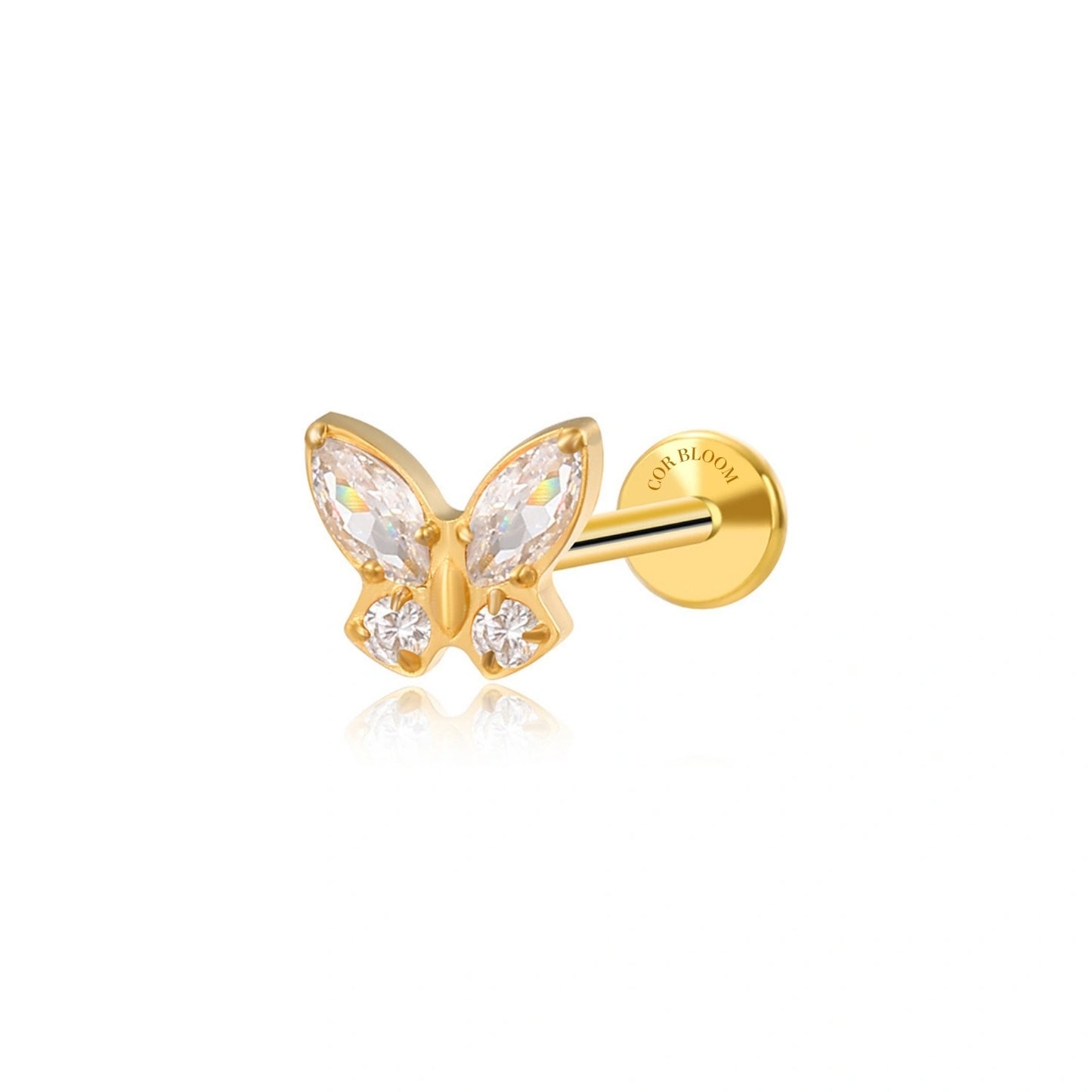 Titanium Diamond Butterfly Flat Back Piercing Stud