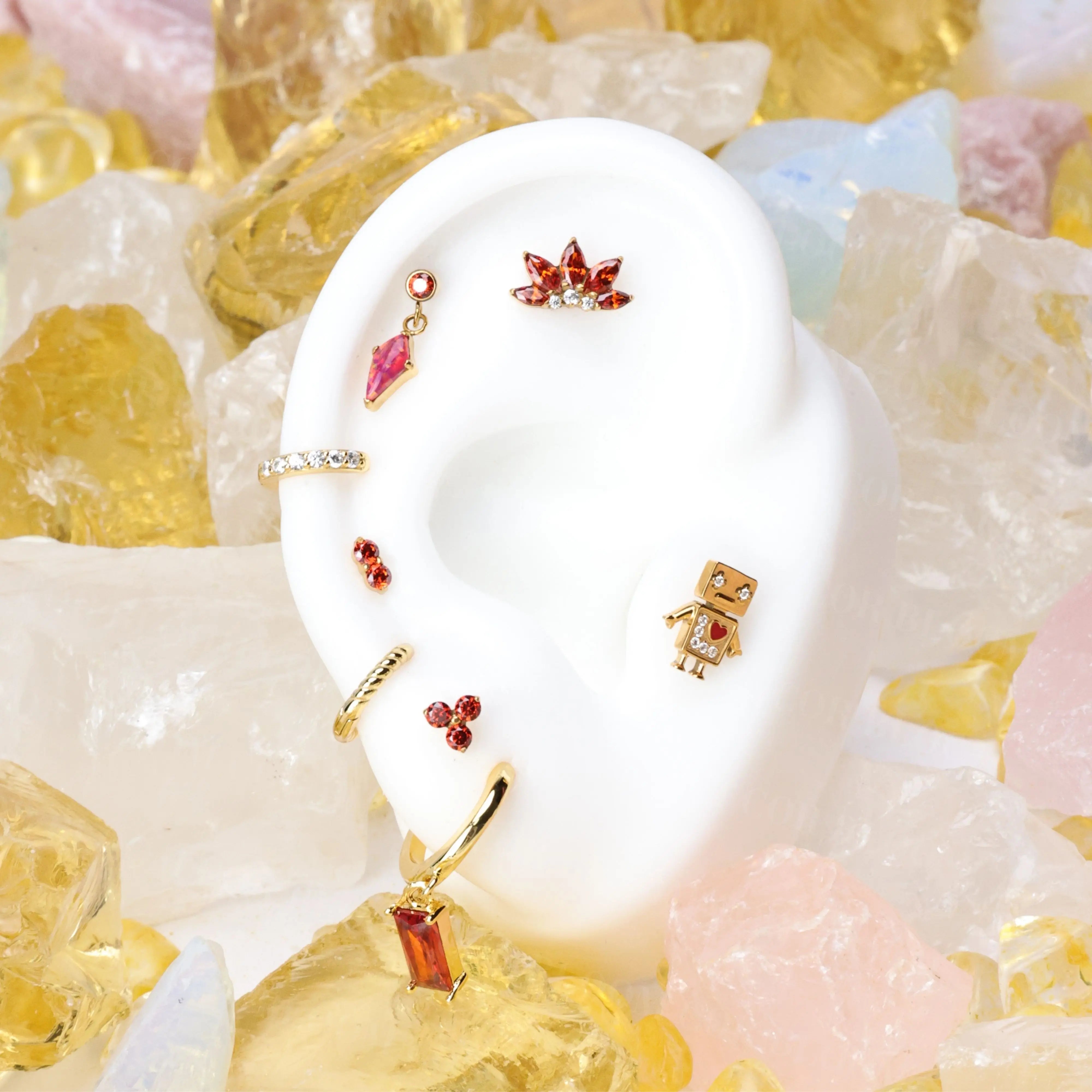 Titanium Xanthe Red Garnet Lotus Flat Back Stud