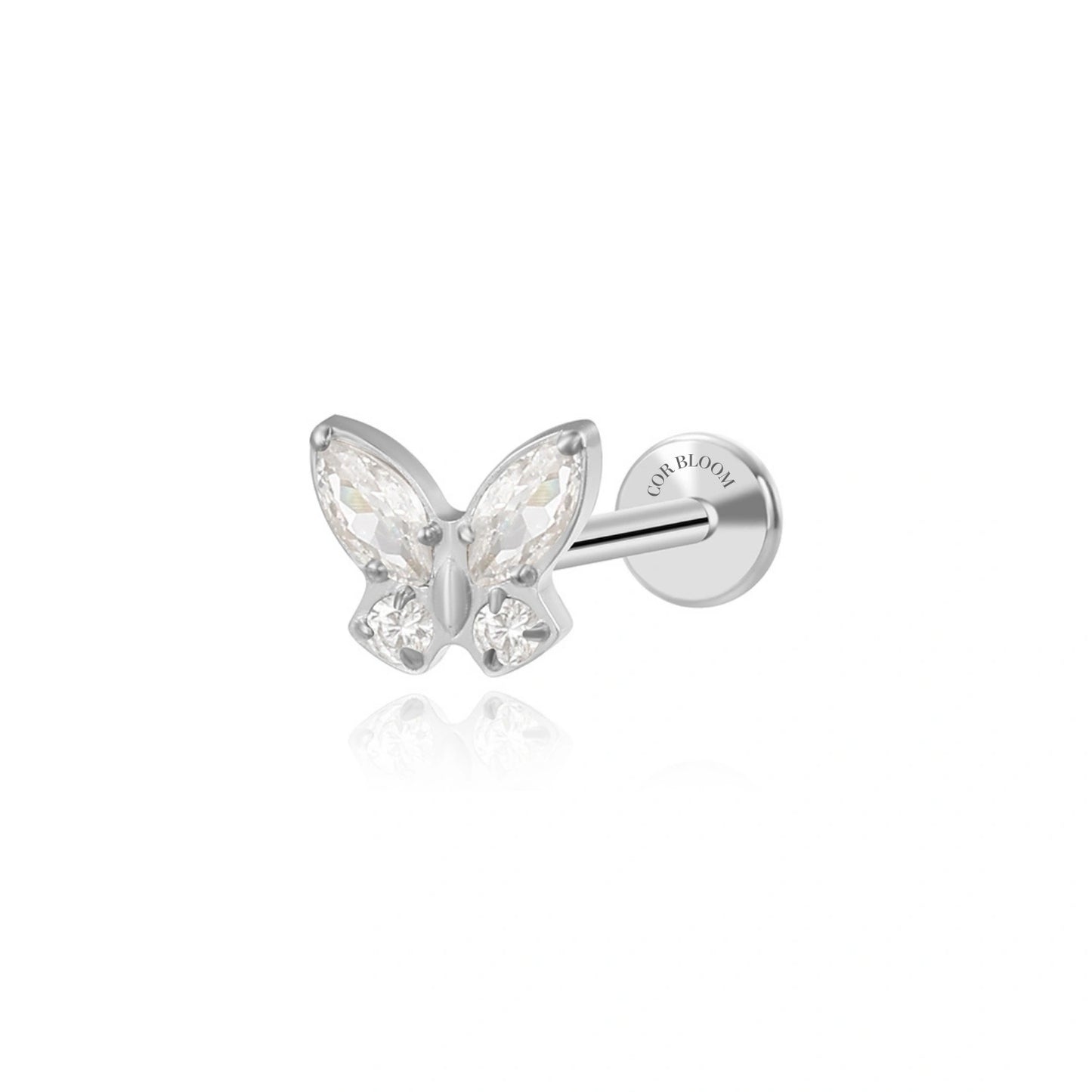 Titanium Diamond Butterfly Flat Back Piercing Stud