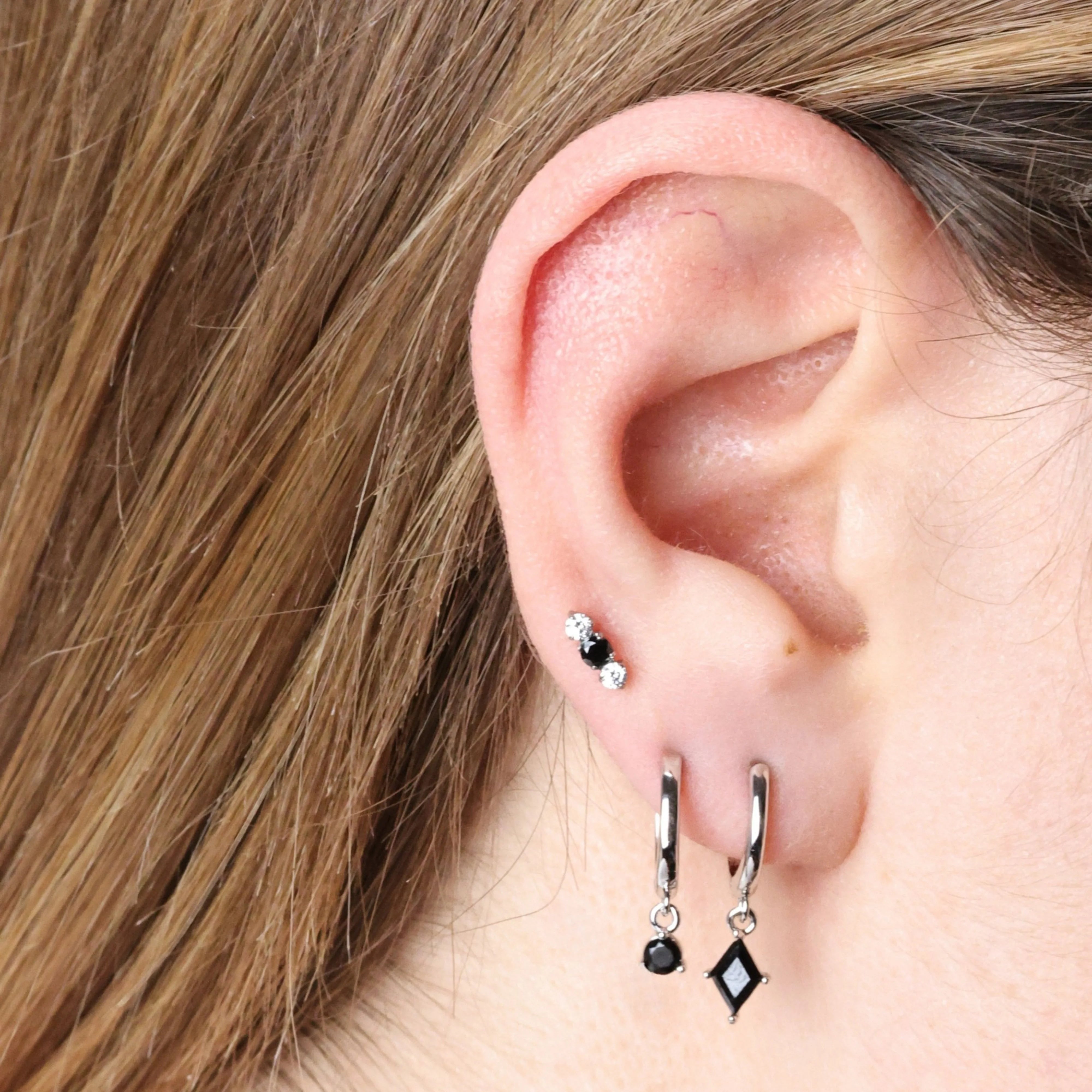 Titanium Mini Lyra Push Pin Flat Back Stud - Black & White