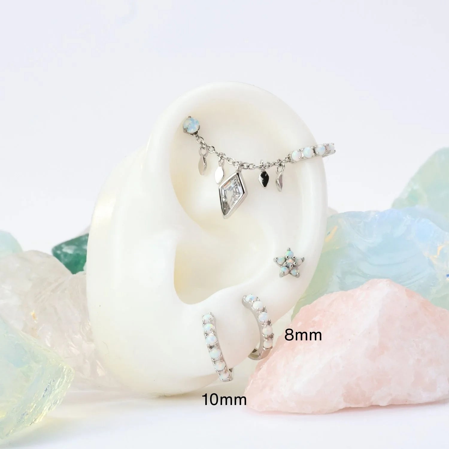 White Opal Jasmine Flower Flat Back Stud