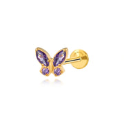 Titanium Amethyst Butterfly Flat Back Piercing Stud