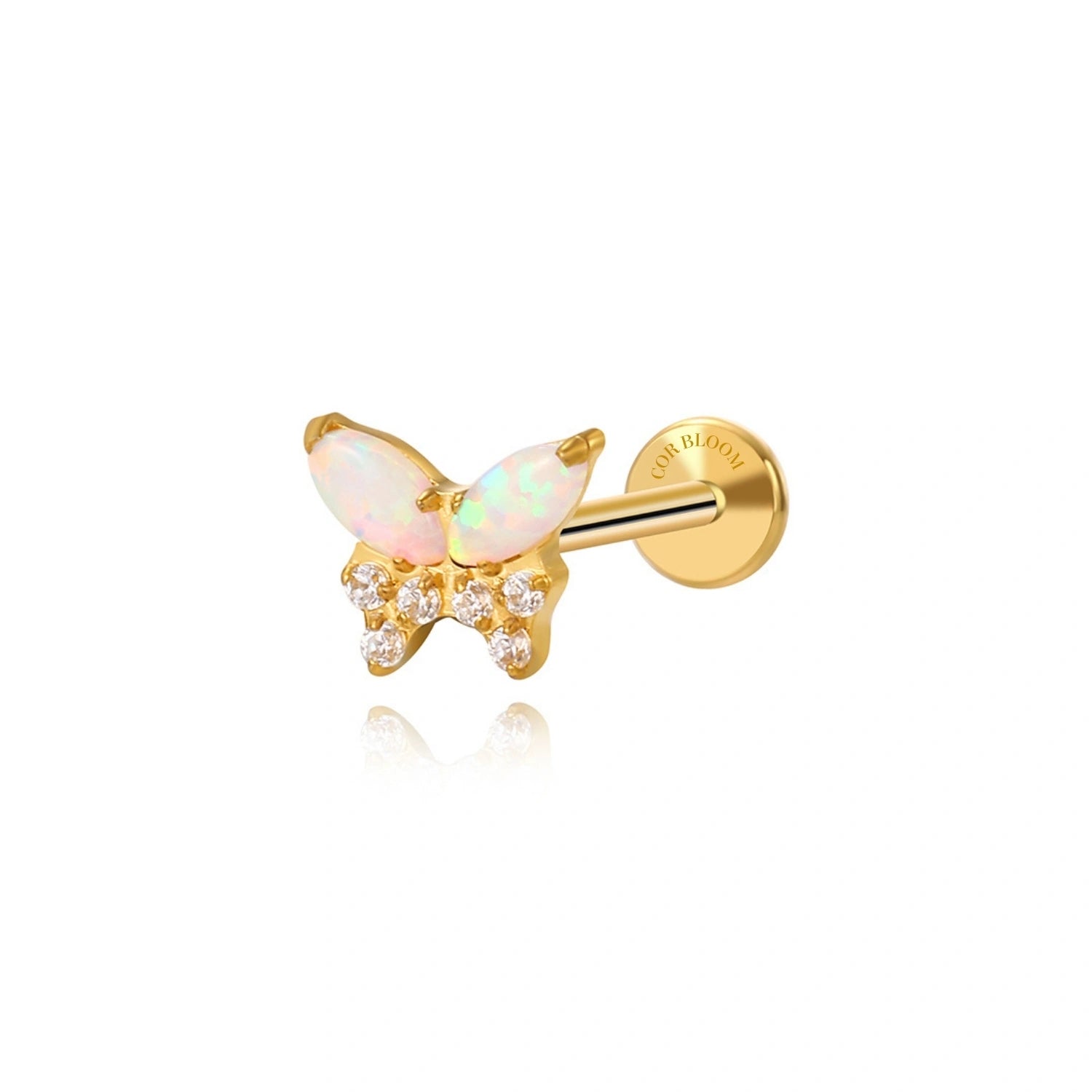 Titanium Aporia White Opal Butterfly Piercing Stud