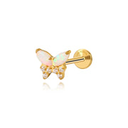 Titanium Aporia White Opal Butterfly Piercing Stud