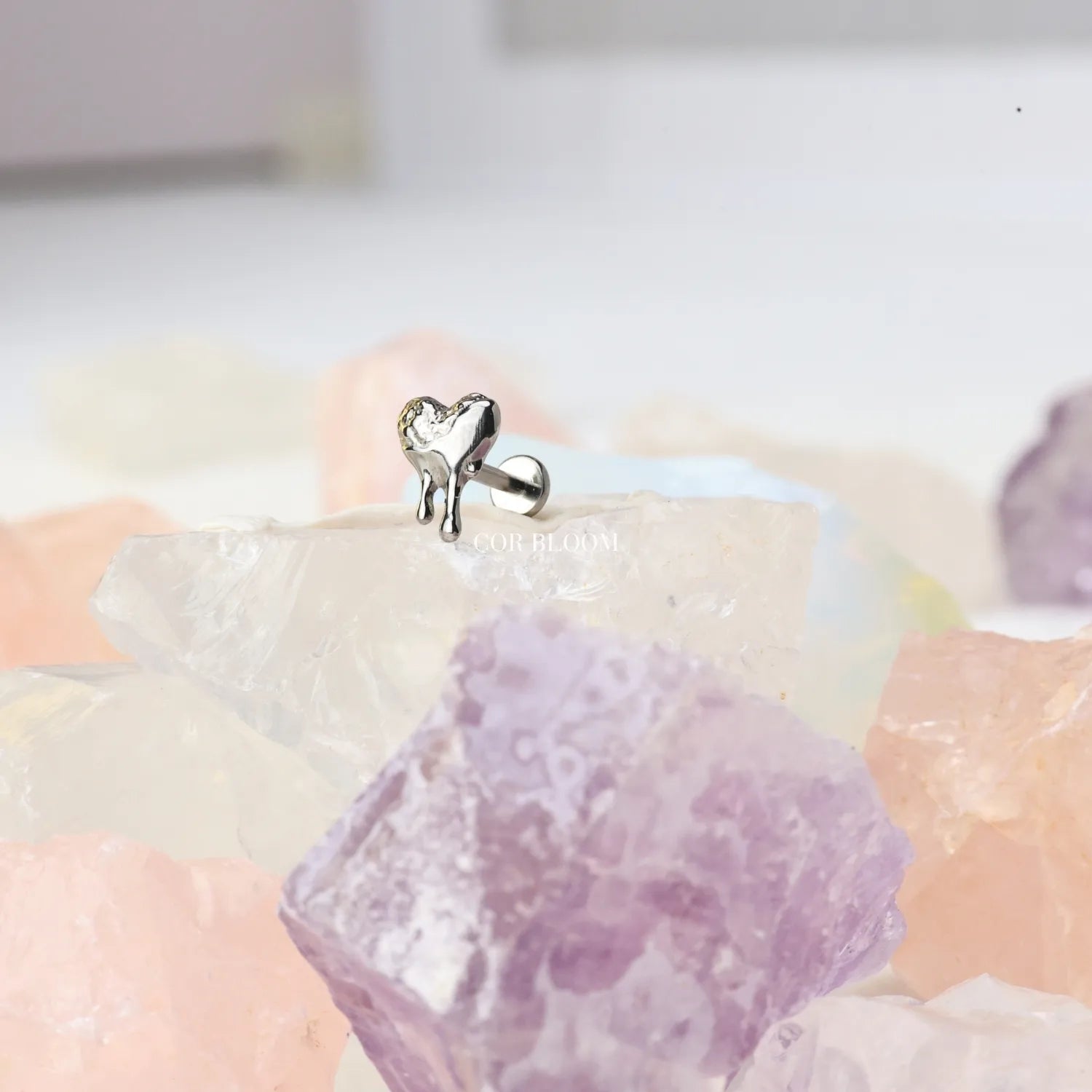 Titanium Dripping Lava Heart Piercing Stud Earring
