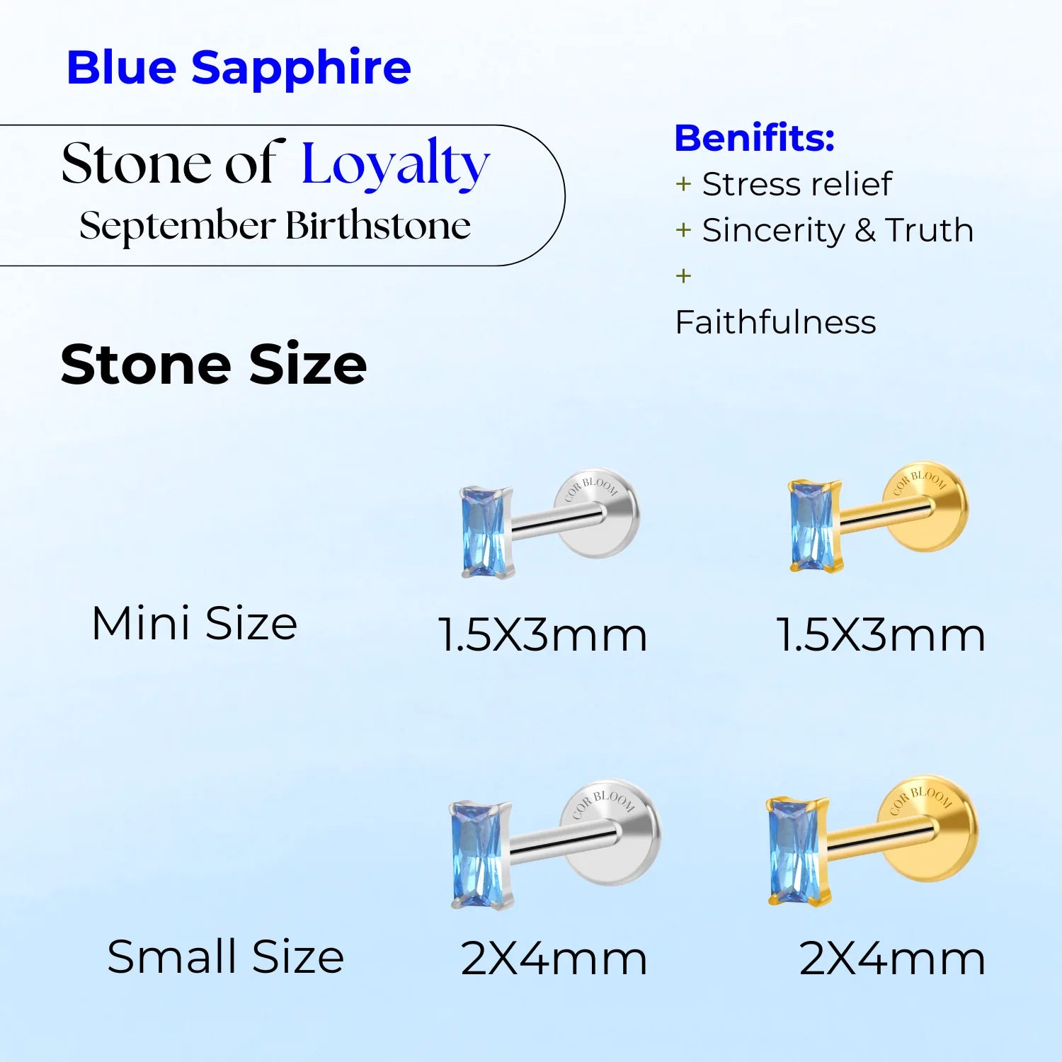 Titanium Irida Small Baguette Stud - Blue Sapphire