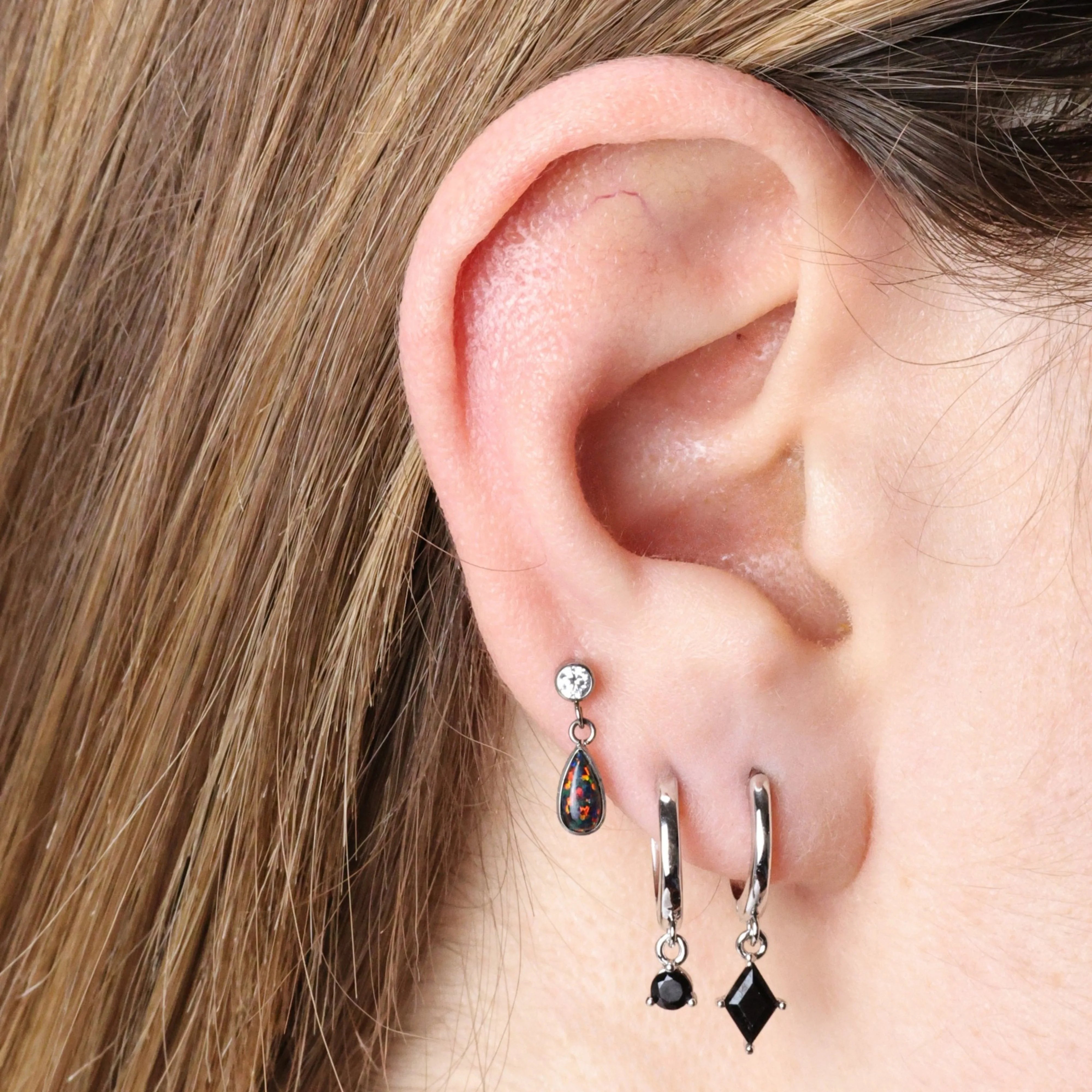 Titanium Adara Black Opal Dangling Stud