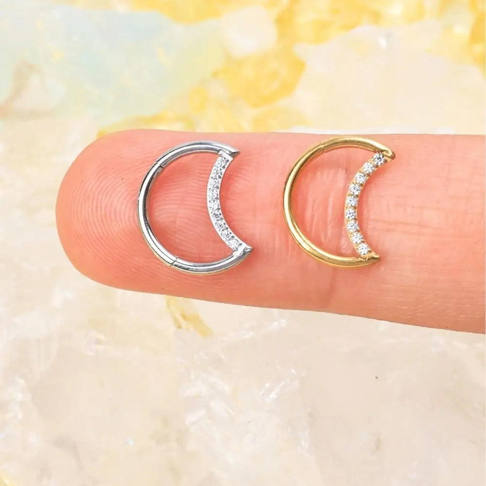 Solid Titanium Essential CZ Pave Luna Clicker