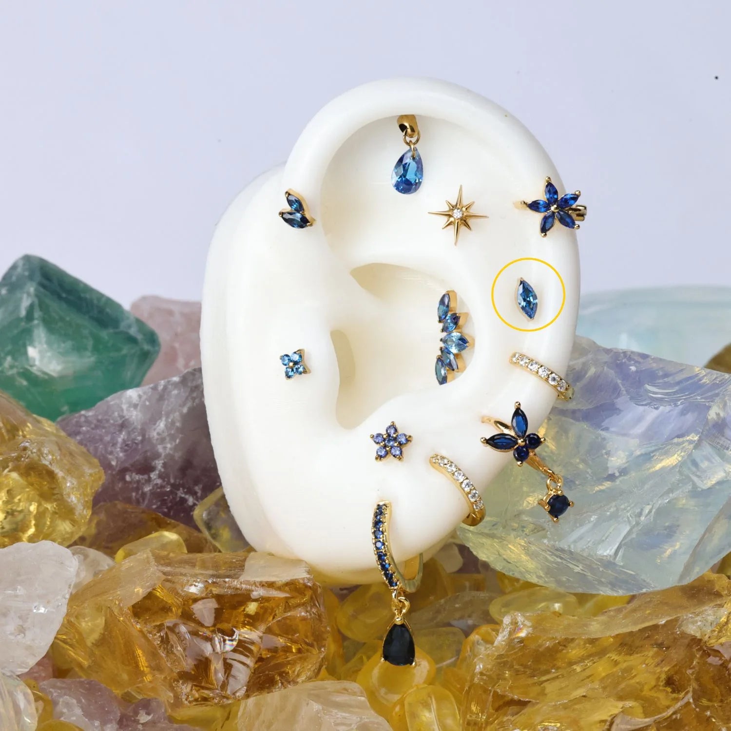 Titanium Elynn Blue Saphire Marquise Flat Back