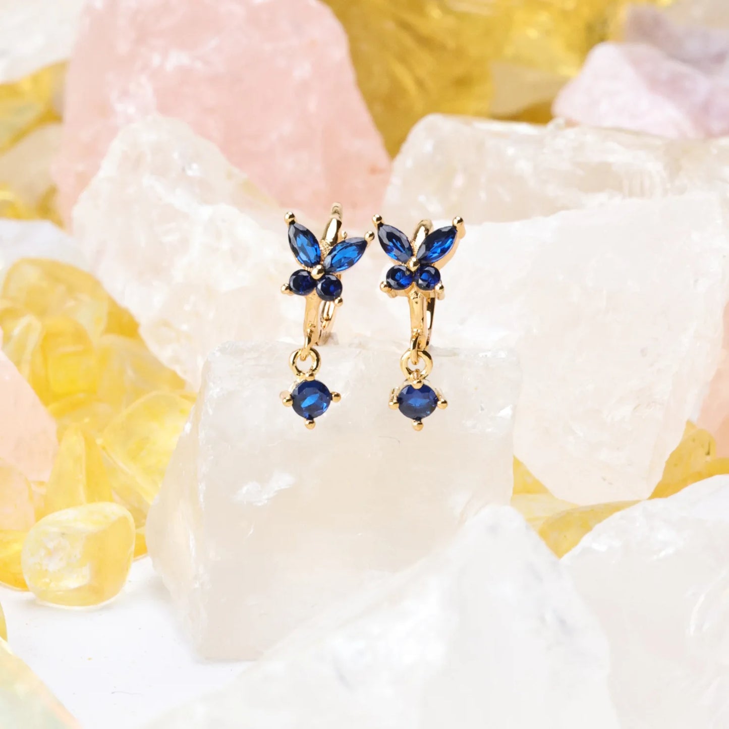 Nefeli Blue Sapphire Butterfly Huggie Earrings
