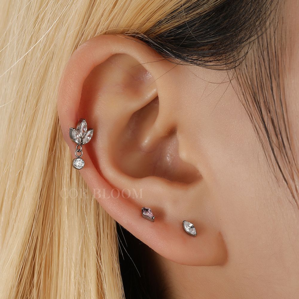 Titanium Trio Marquise CZ Dangle Piercing Stud