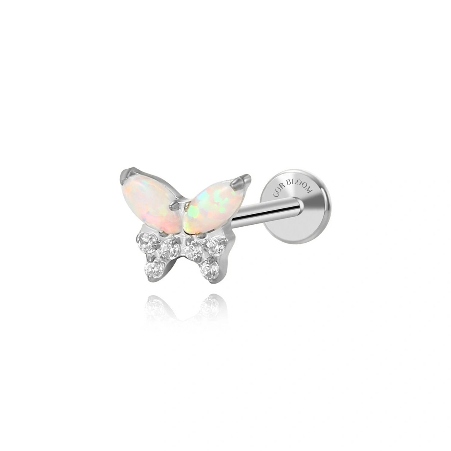 Titanium Aporia White Opal Butterfly Piercing Stud