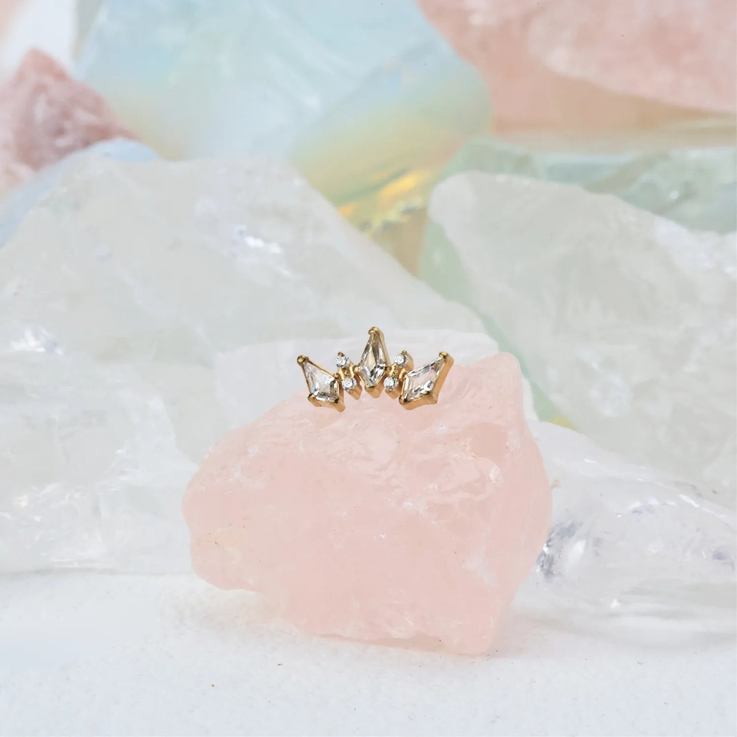Titanium Sage White Diamond Crown Flat Back Stud