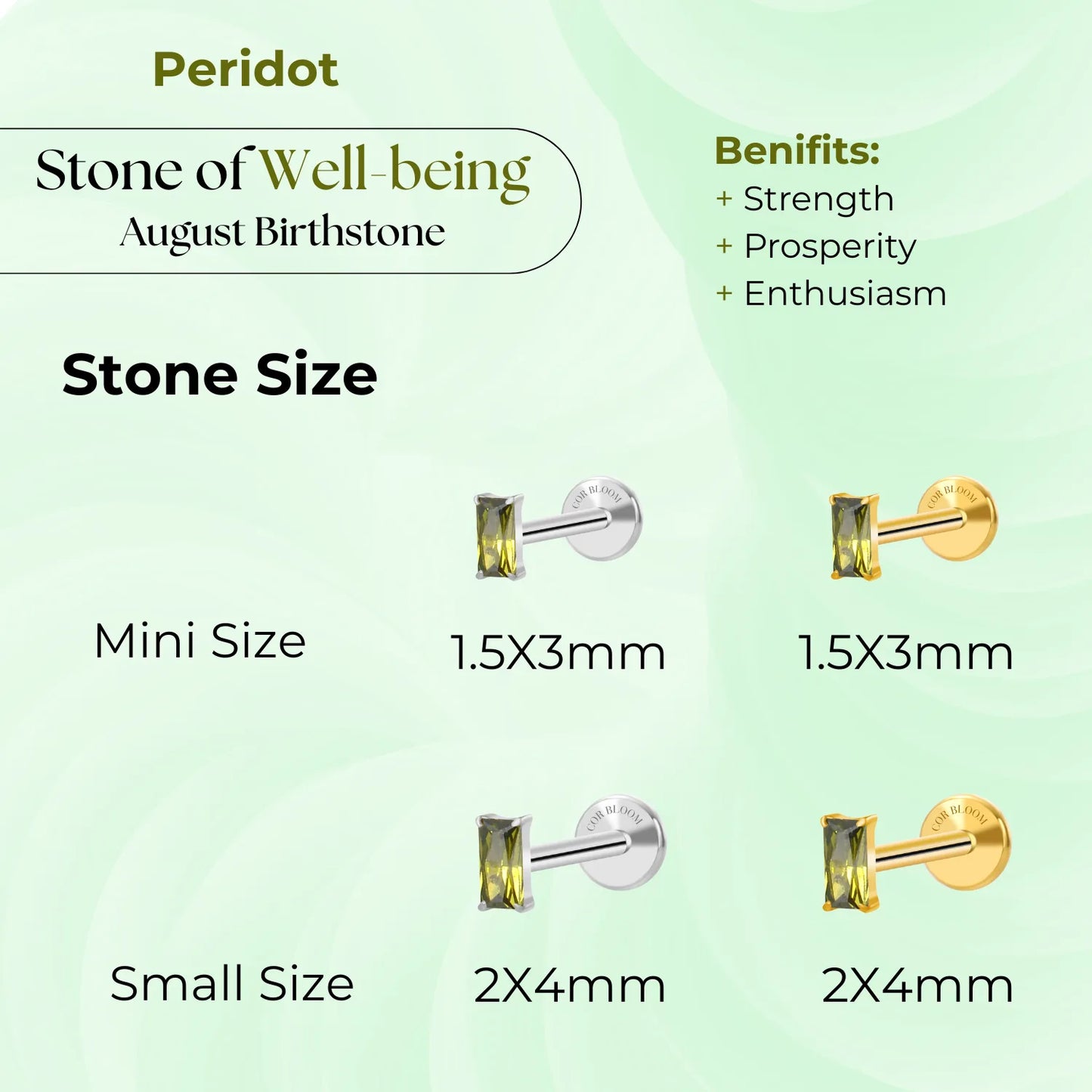 Titanium Irida Small Baguette Stud - Peridot