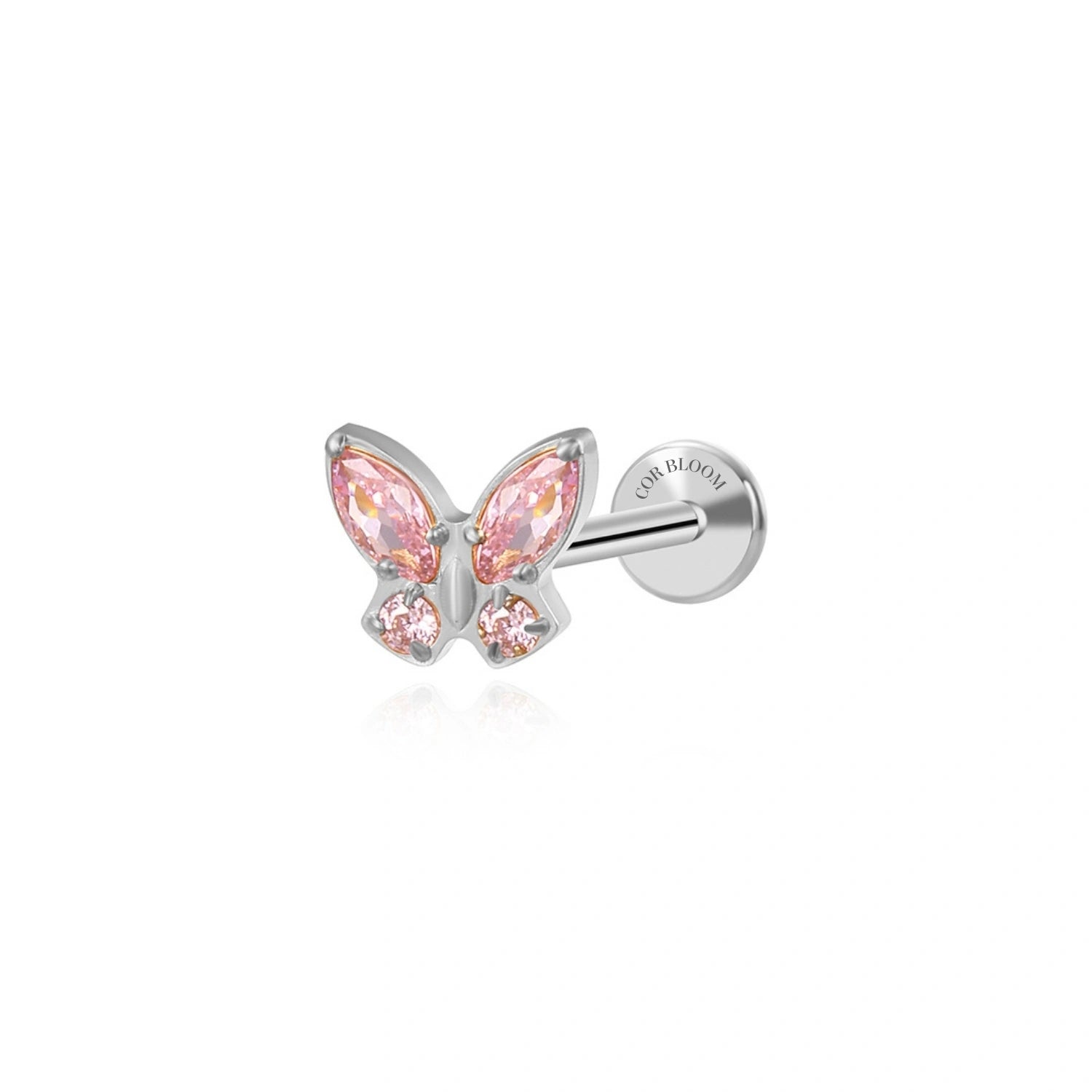 Titanium Pink Tourmaline Butterfly Flat Back Piercing Stud