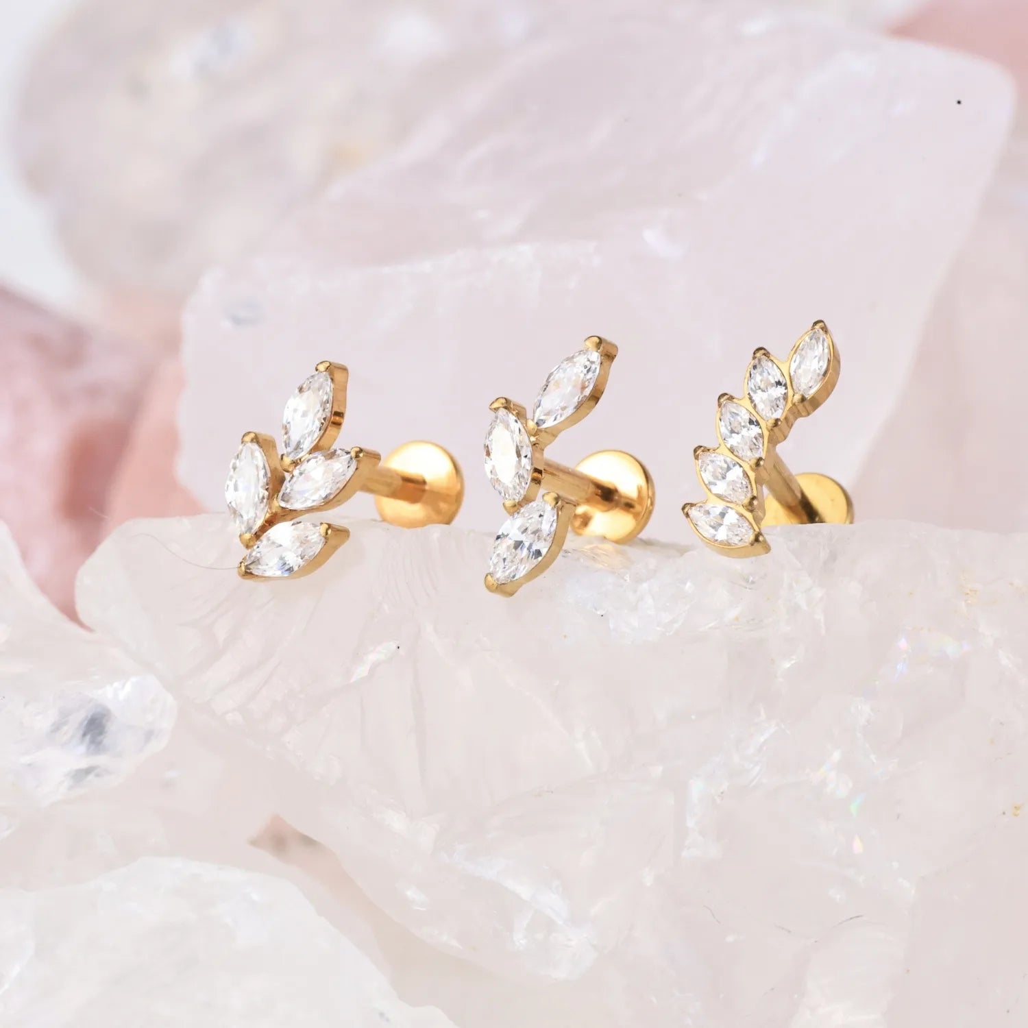 Titanium Cataleya 4-Petal Diamond Flat Back Stud