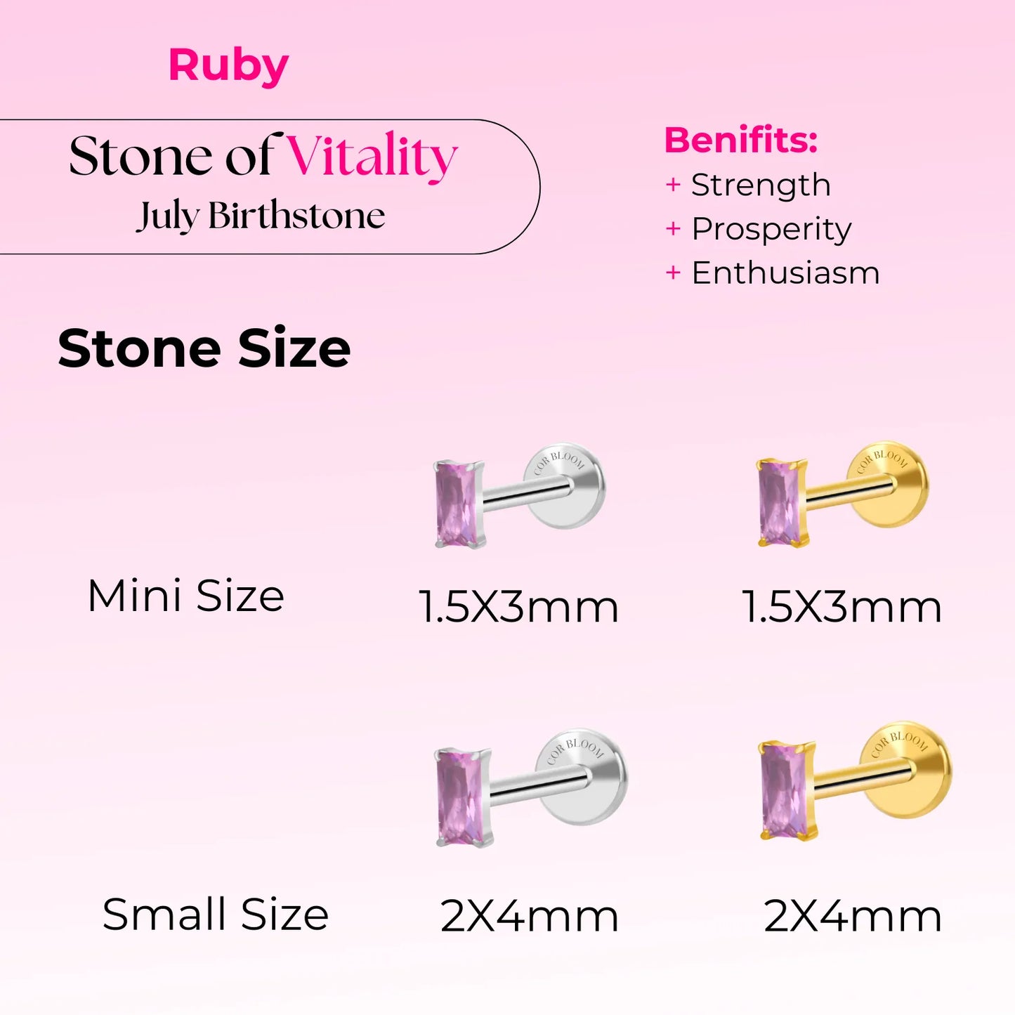 Titanium Irida Small Baguette Stud - Ruby
