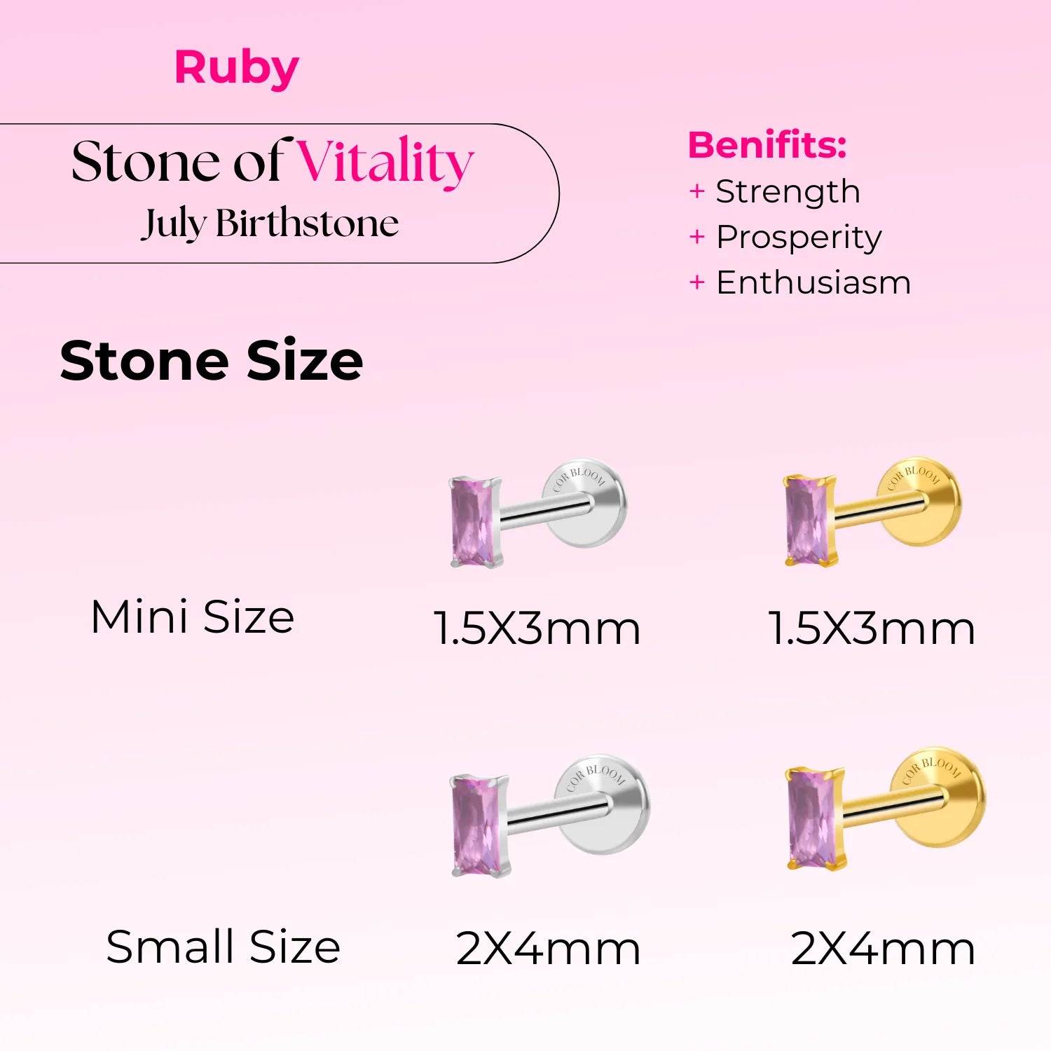 Titanium Irida Small Baguette Stud - Ruby