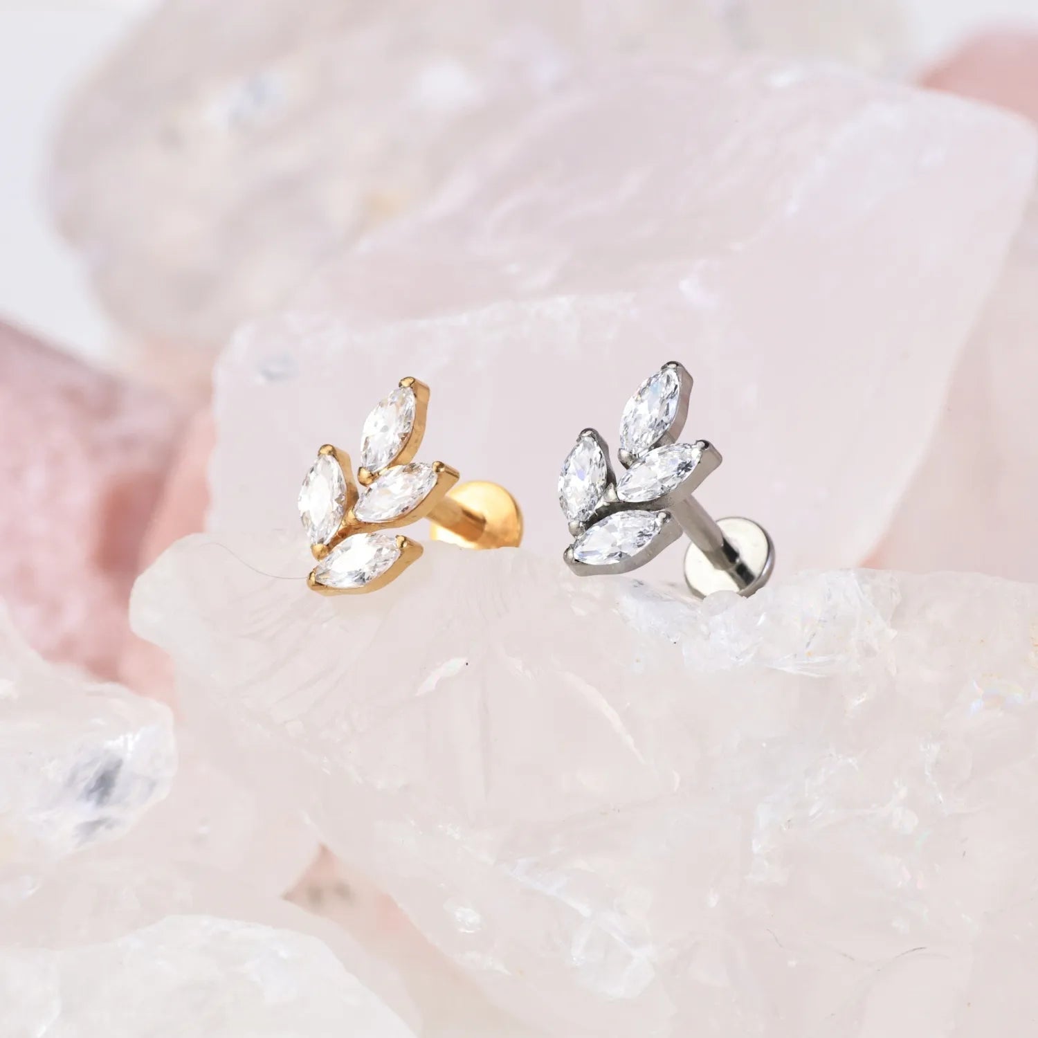 Titanium Cataleya 4-Petal Diamond Flat Back Stud