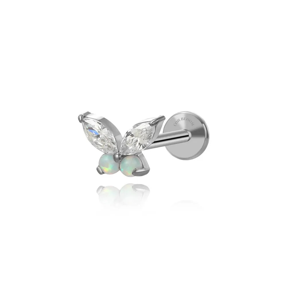Titanium Dainty White Opal Butterfly Flat Back Stud