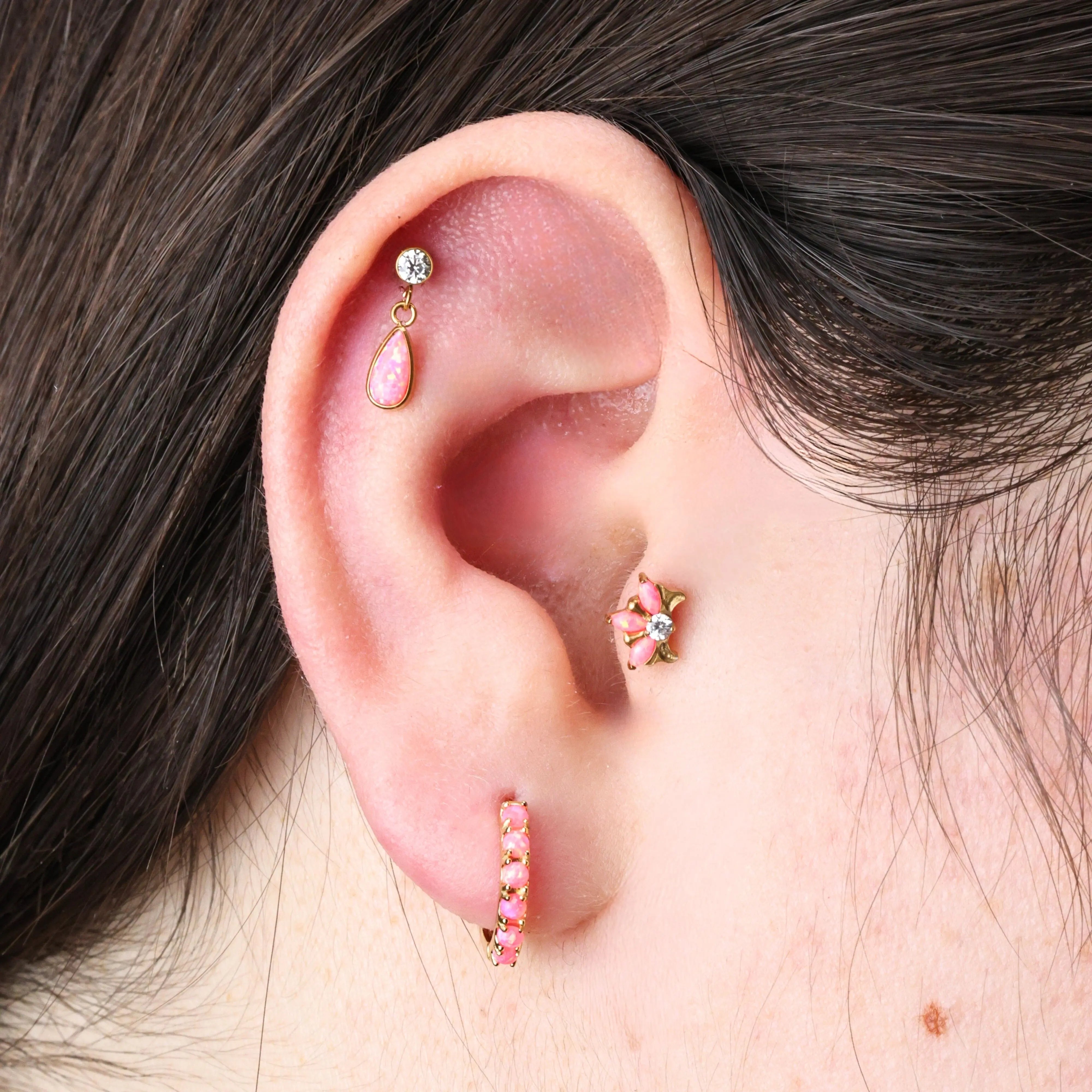 Titanium Adara Pink Opal Dangling Stud