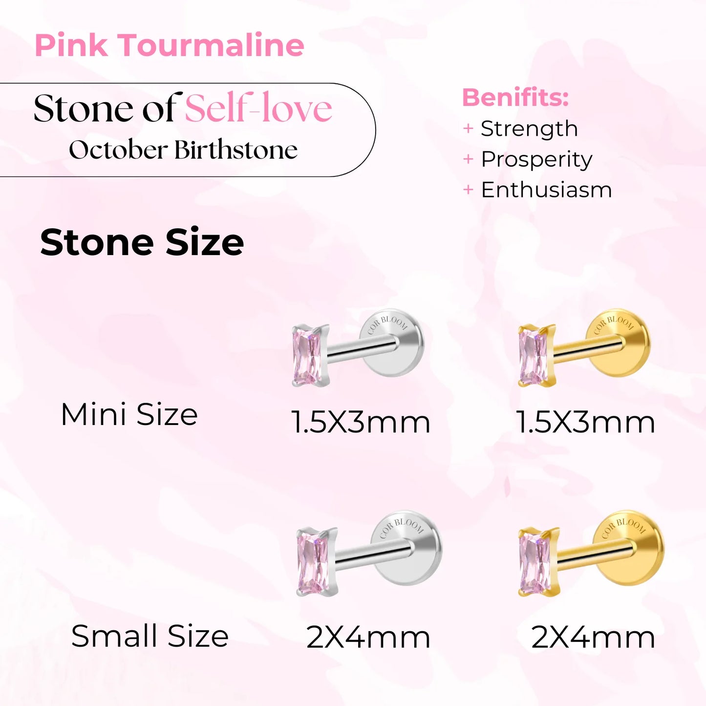 Titanium Irida Small Baguette Stud - Pink Tourmaline