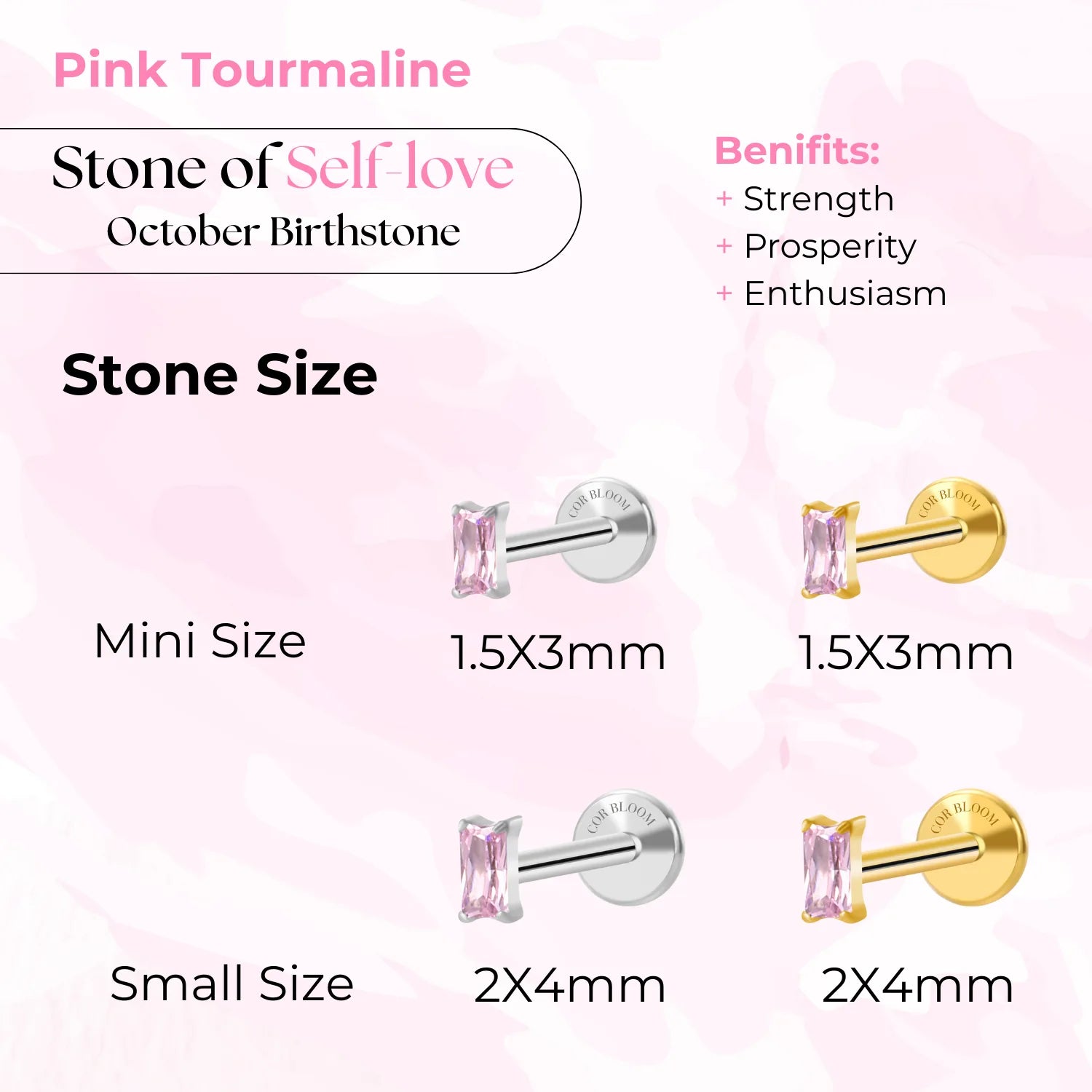 Titanium Irida Small Baguette Stud - Pink Tourmaline