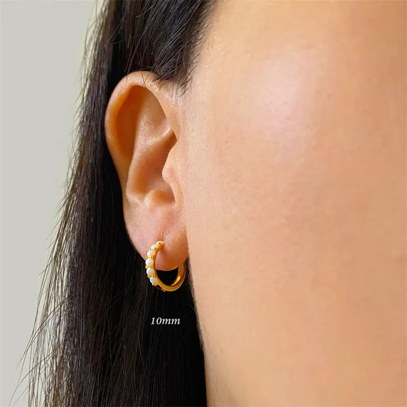 White Opal Stone Huggie Earring