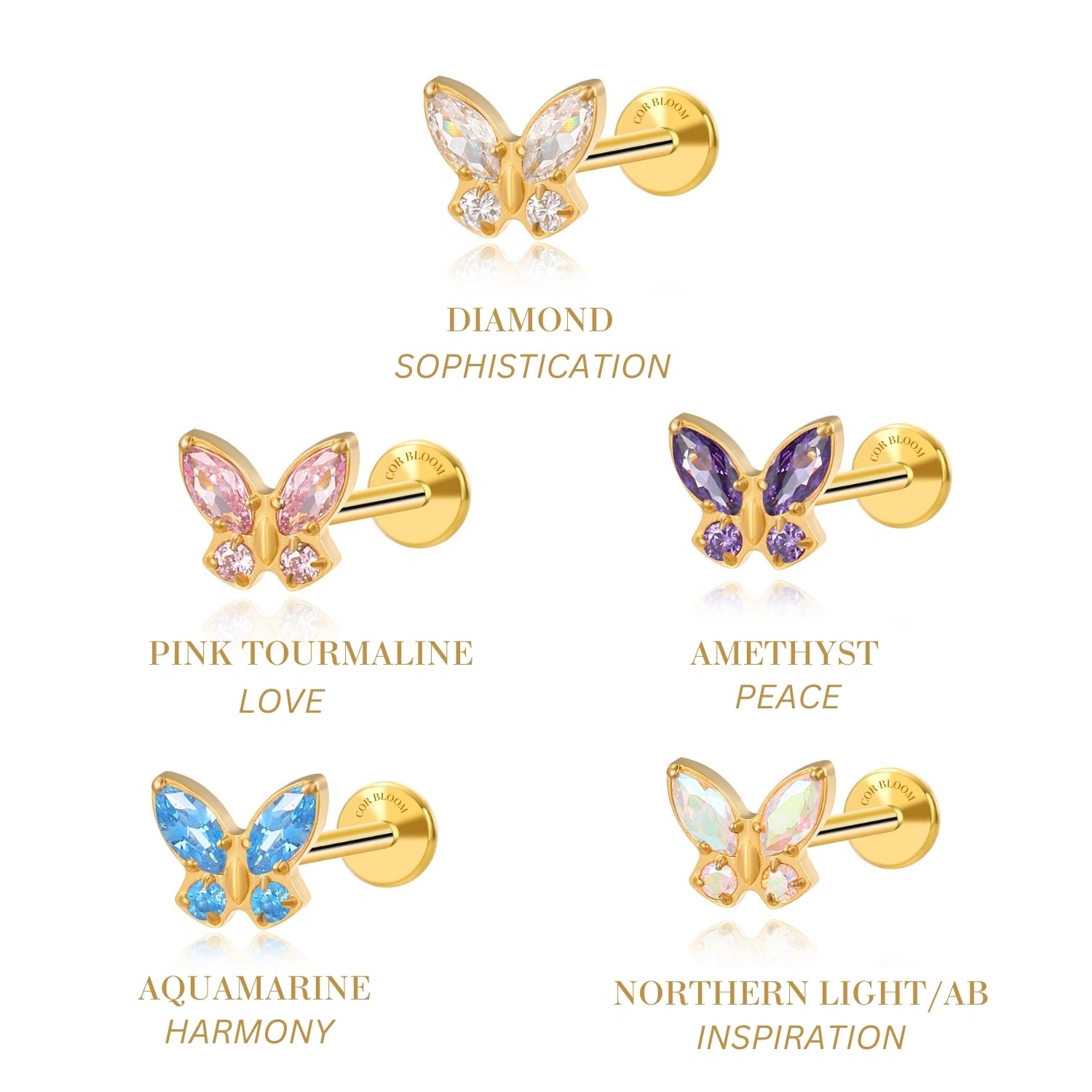 Titanium Diamond Butterfly Flat Back Piercing Stud