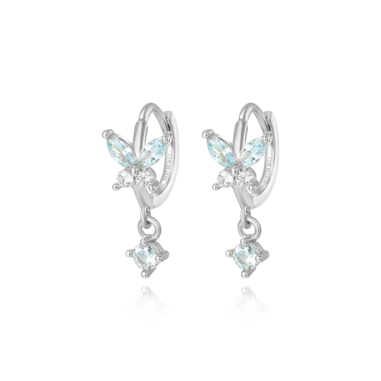 Nefeli Light Aquamatine Butterfly Hoop Earrings