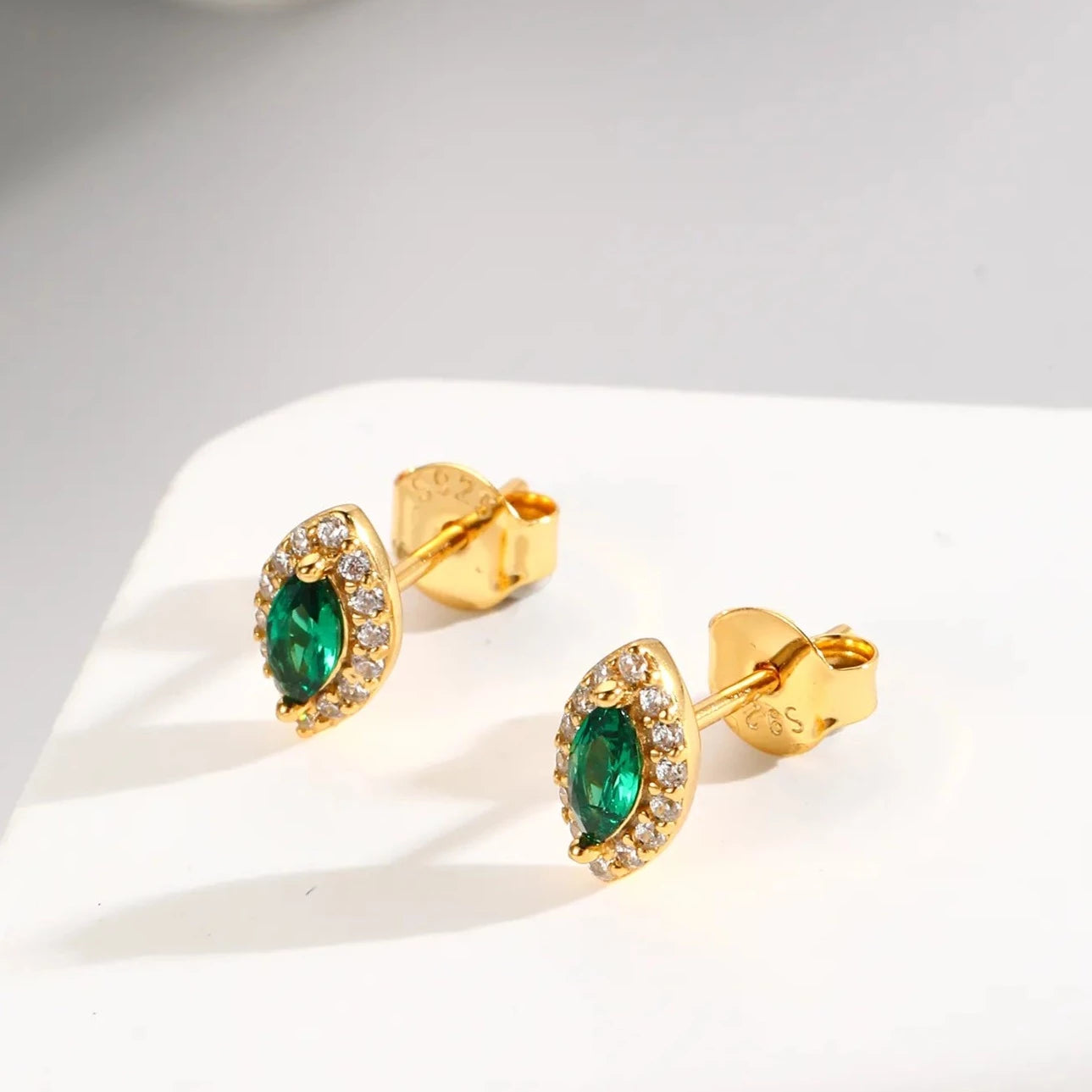 Luxe Oval Emerald Gemstone Stud Earrings