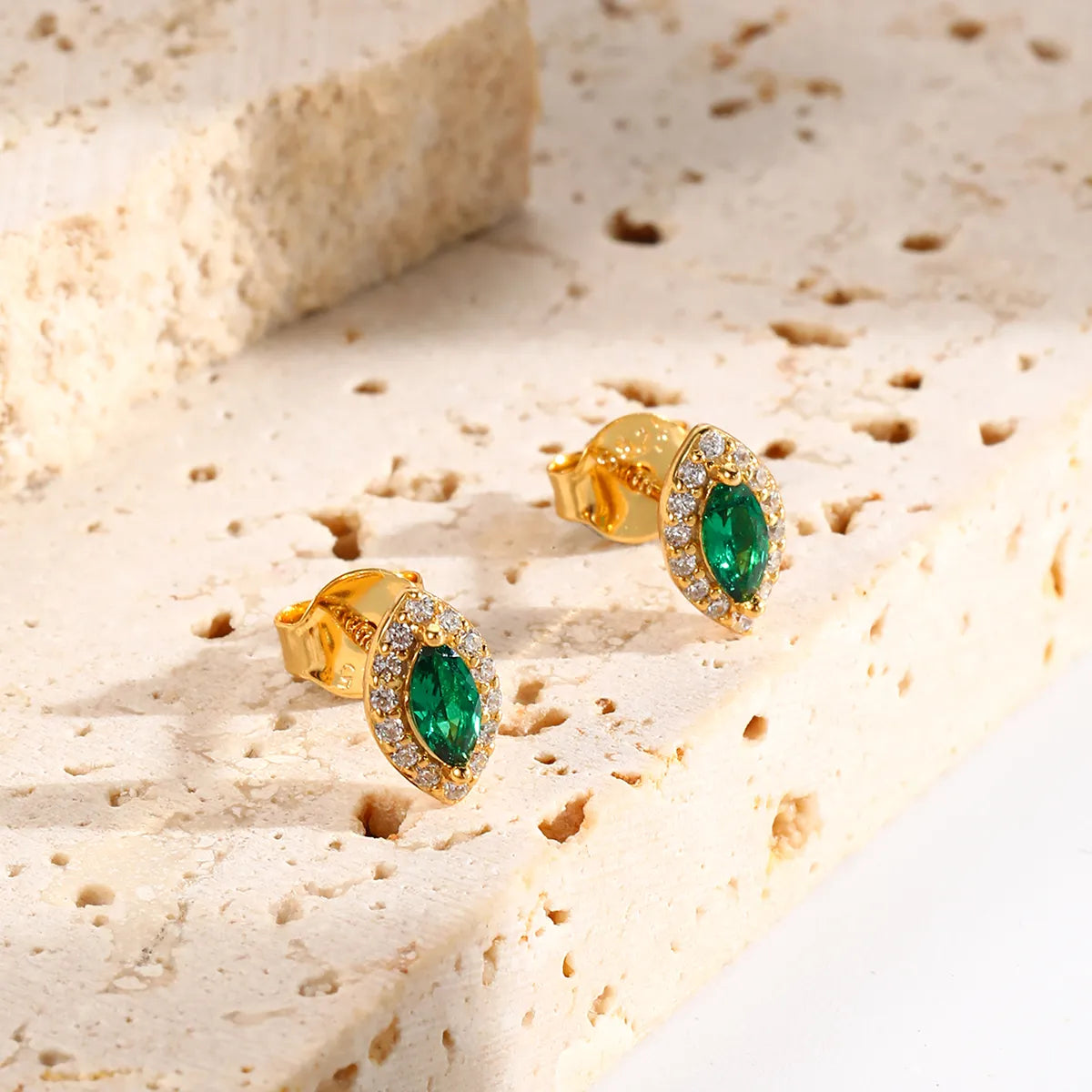 Luxe Oval Emerald Gemstone Stud Earrings