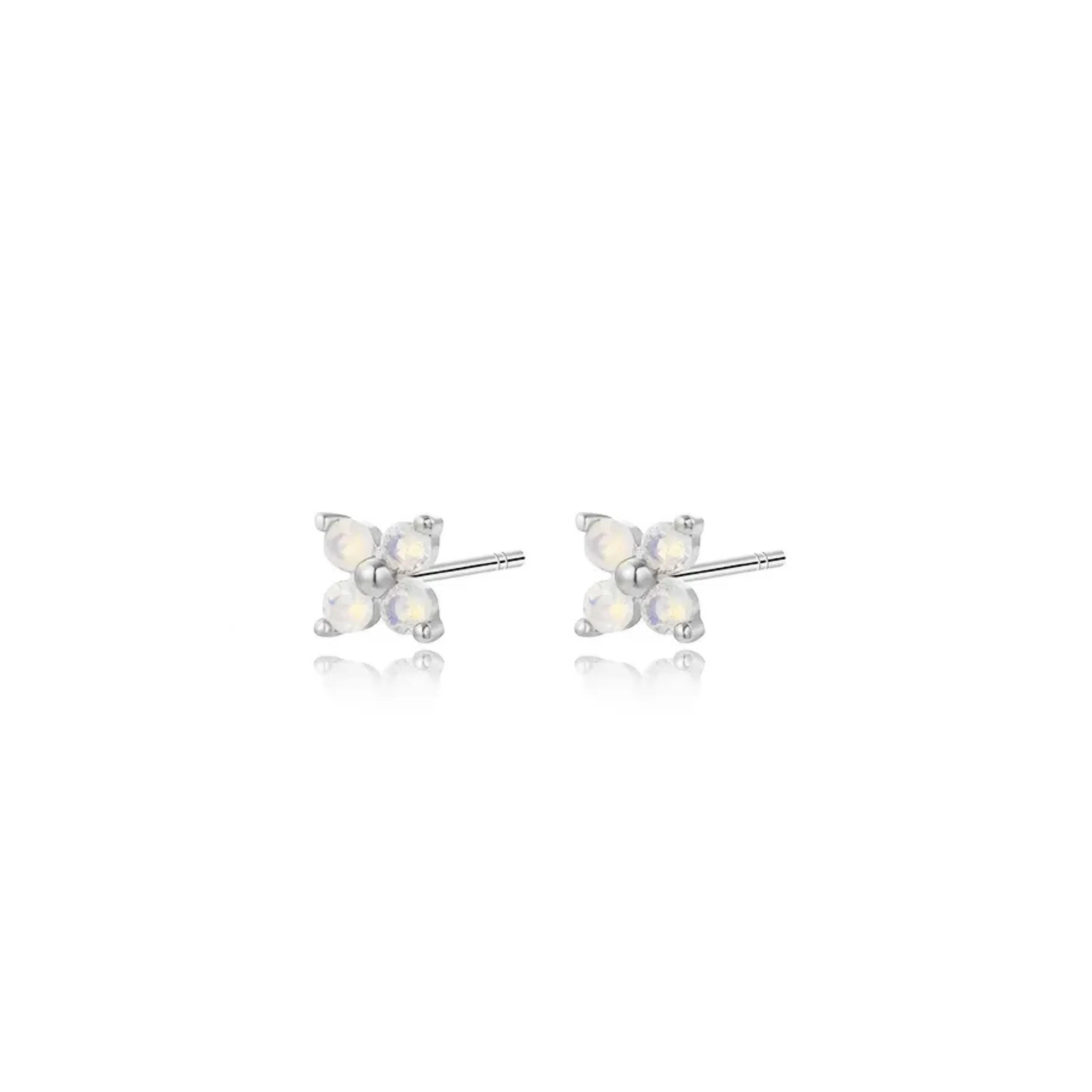 Philomela Moonstone Four Clover Flower Stud Earrings