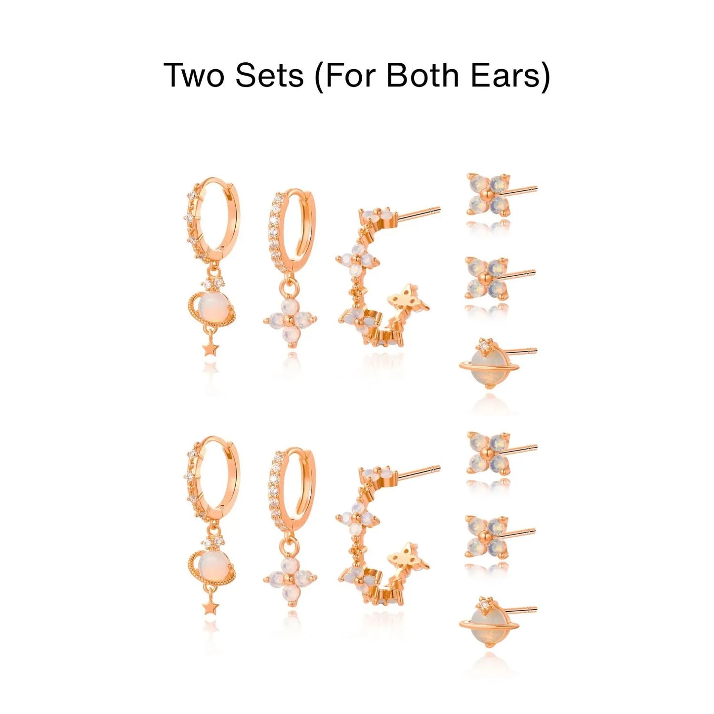 Light Blue Moonstone Flower Earring Set