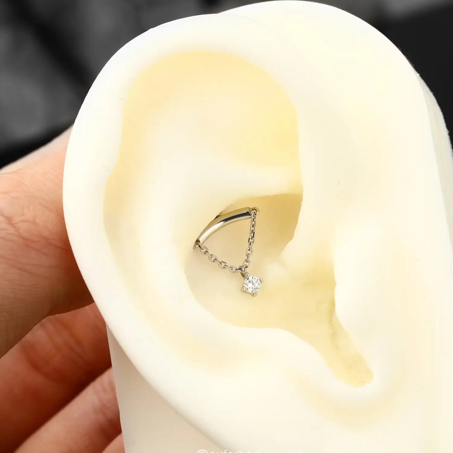 Titanium Liberty Diamond Dangle Stud - Vertical Helix & Hidden Rook