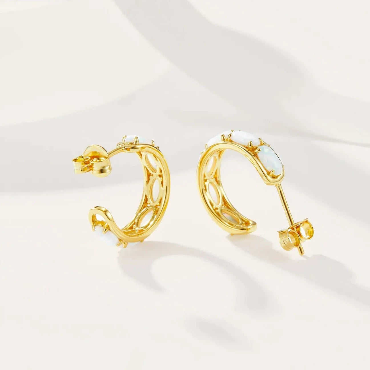 Luxe White Opal Stone Huggie Earrings