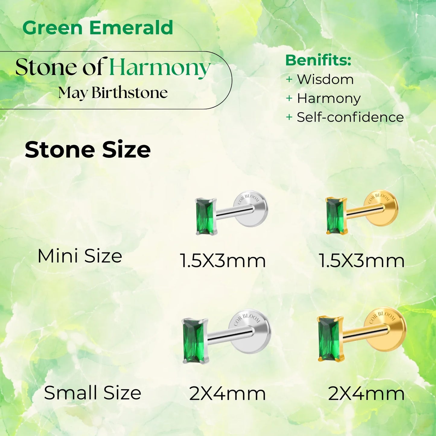 Titanium Irida Small Baguette Stud - Green Emerald