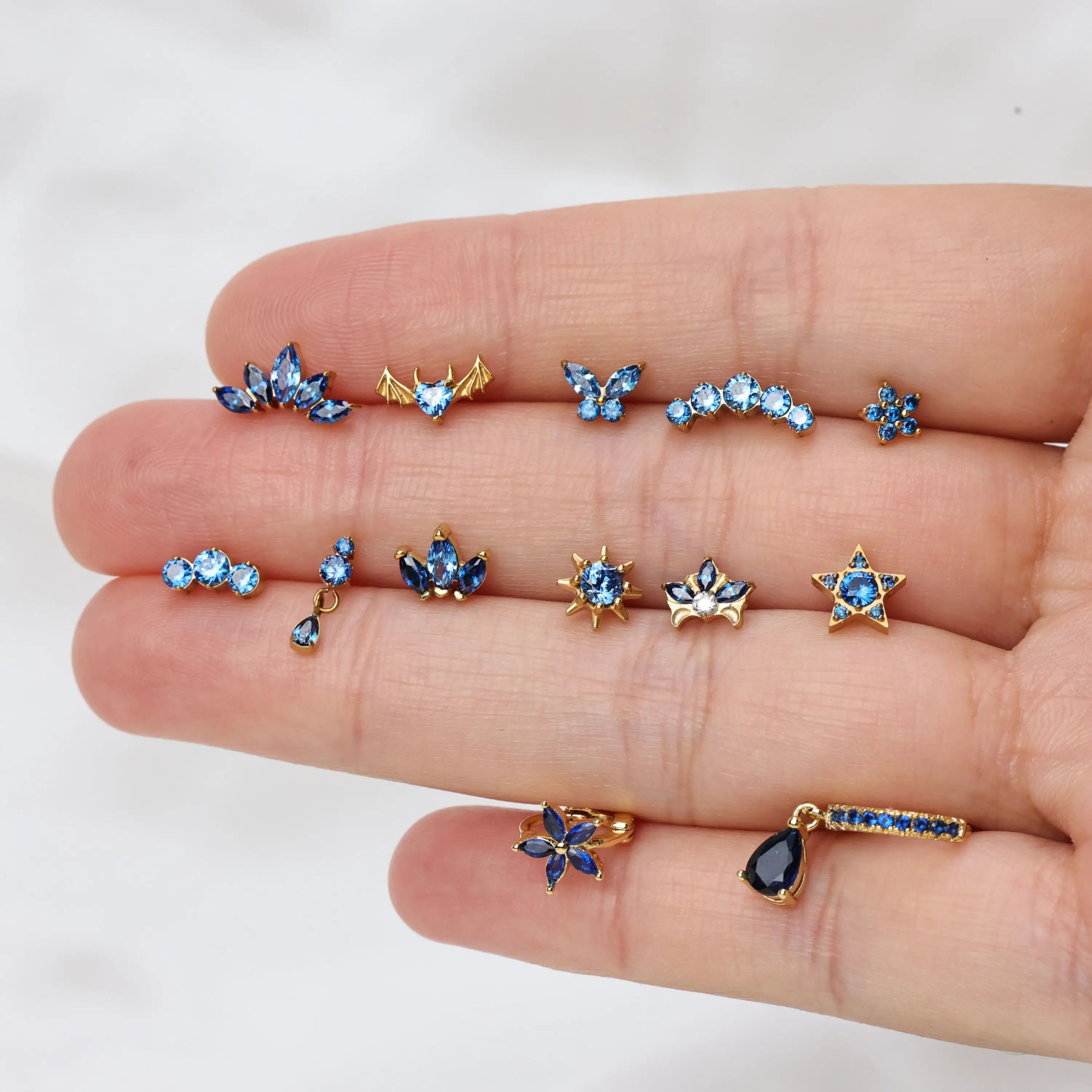 Aeliana Blue Sapphire Sun Push Pin Flat Back Stud