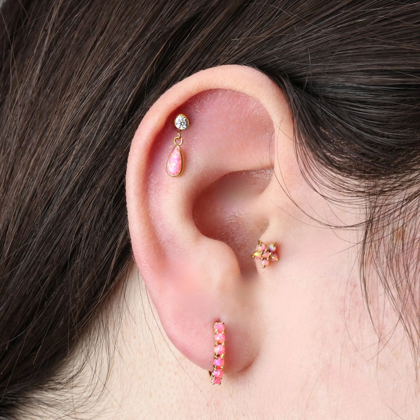 Pink Opal Jasmine Flower Flat Back Stud