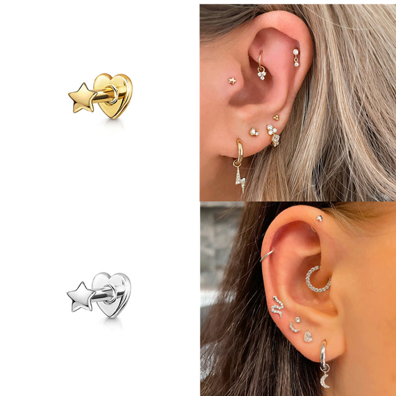 Titanium Simple Star Heart Labret Piercing