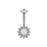 Titanium White Opal Sunflower Belly Button Ring
